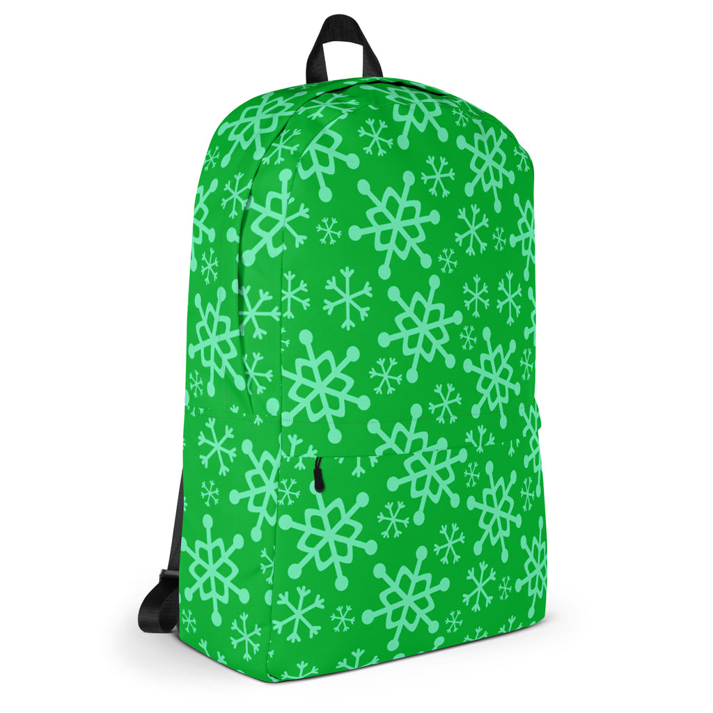 Kids Green Snowflake Backpack - Water-Resistant School Bag With Adjustable Padded Straps & Breathable Mesh Back