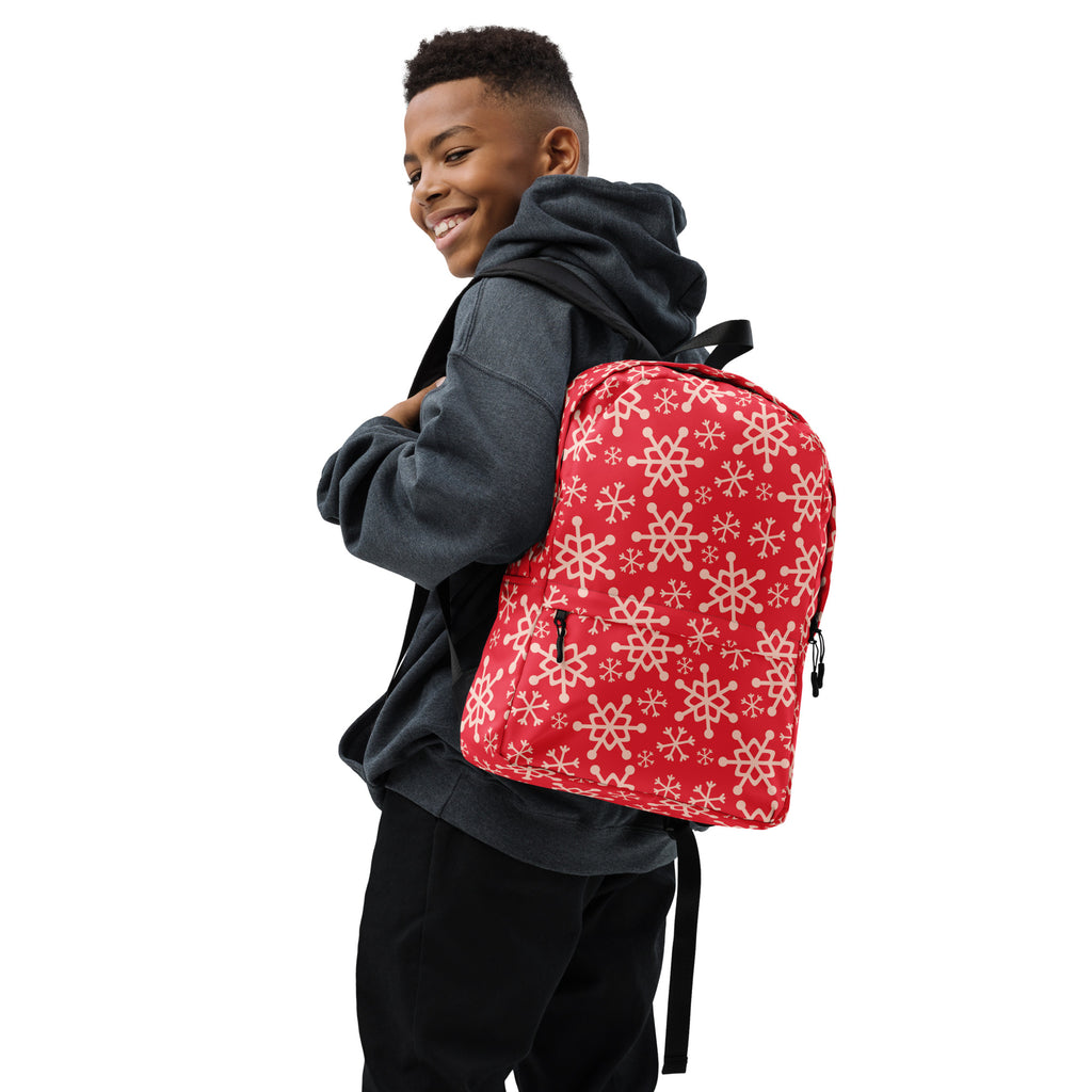 Kids Red Snowflake Backpack - Water-Resistant School Bag With Adjustable Padded Straps & Breathable Mesh Back