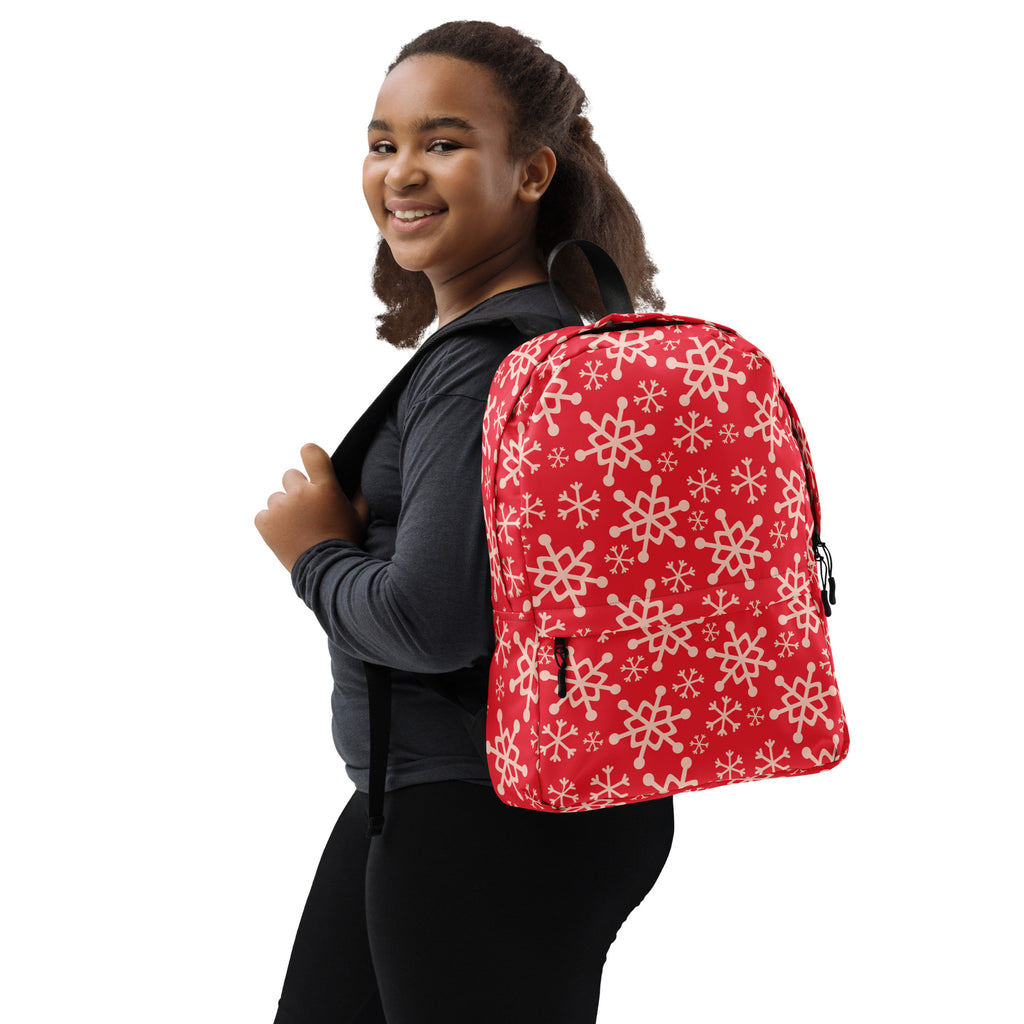 Kids Red Snowflake Backpack - Water-Resistant School Bag With Adjustable Padded Straps & Breathable Mesh Back