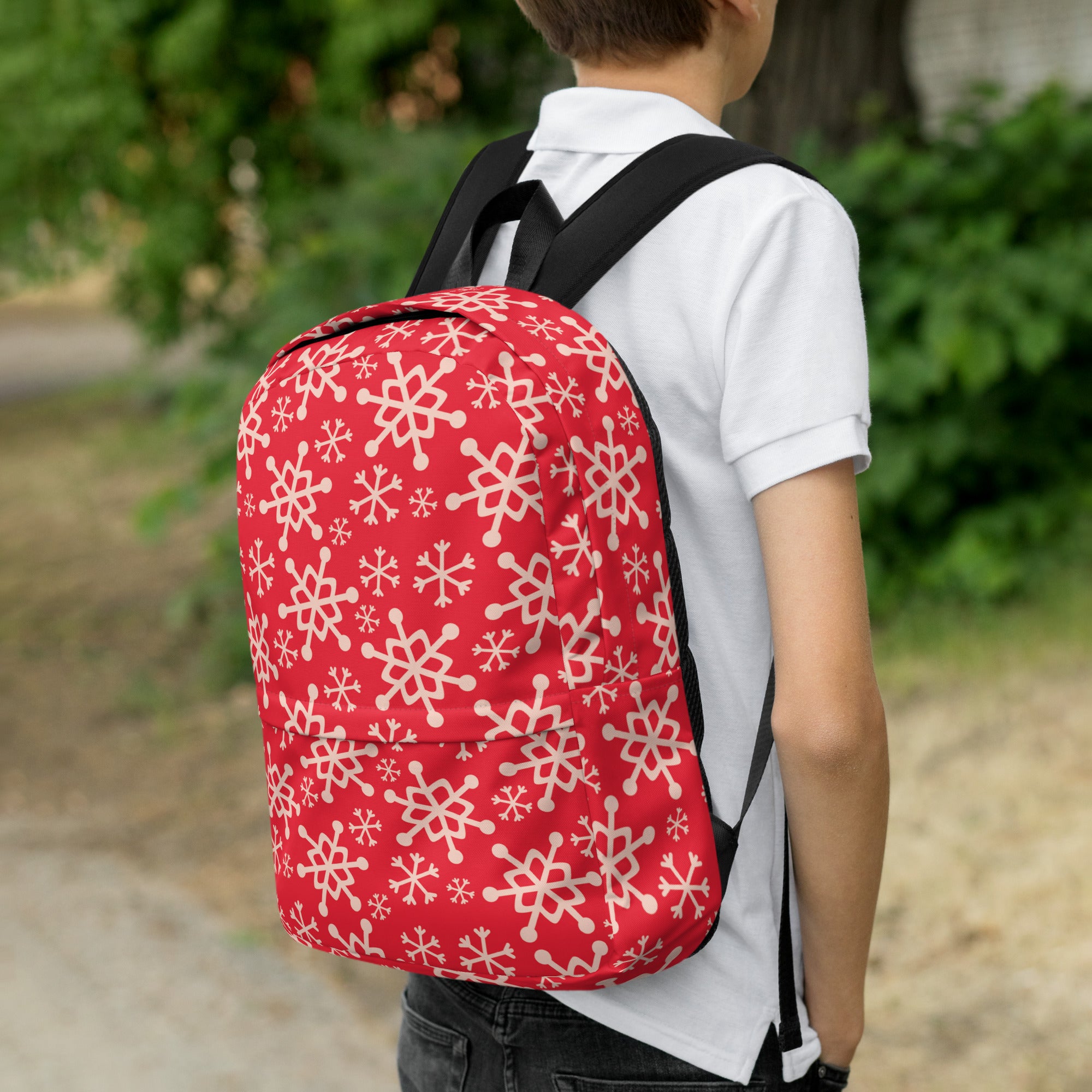 Kids Red Snowflake Backpack - Water-Resistant School Bag With Adjustable Padded Straps & Breathable Mesh Back