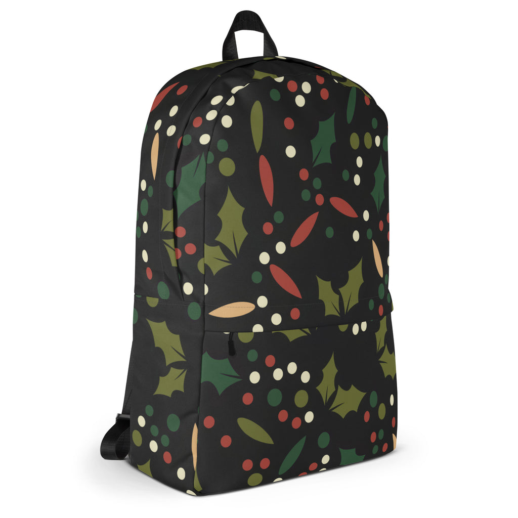 Kids Festive Christmas Holly Backpack - Water-Resistant School Bag With Adjustable Padded Straps & Breathable Mesh Back