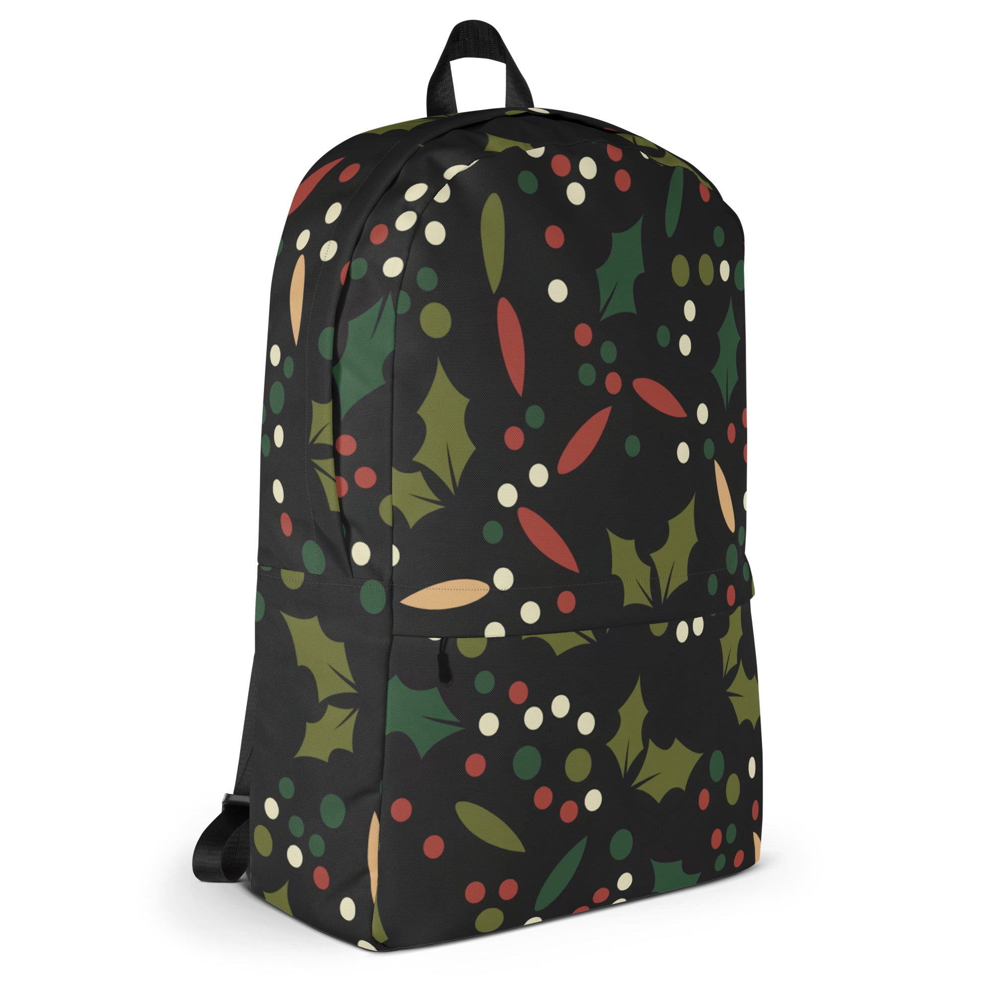 Kids Festive Christmas Holly Backpack - Water-Resistant School Bag With Adjustable Padded Straps & Breathable Mesh Back