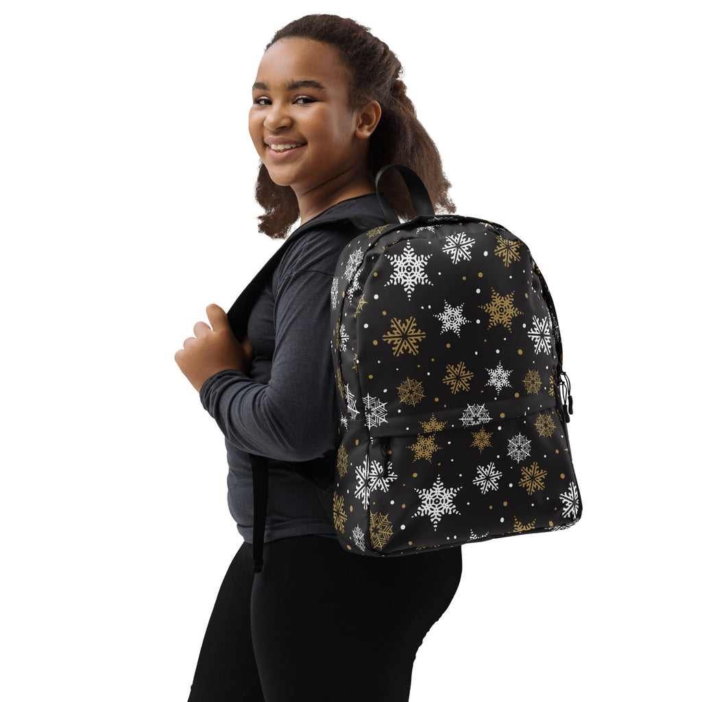 Kids Golden Snowflake Backpack - Water-Resistant School Bag With Adjustable Padded Straps & Breathable Mesh Back