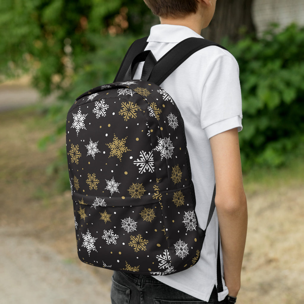 Kids Golden Snowflake Backpack - Water-Resistant School Bag With Adjustable Padded Straps & Breathable Mesh Back
