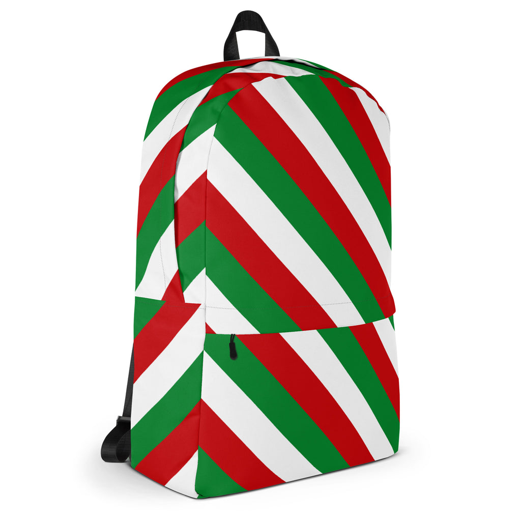 Kids Christmas Candy Cane Stripe Backpack - Water-Resistant School Bag With Adjustable Padded Straps & Breathable Mesh Back