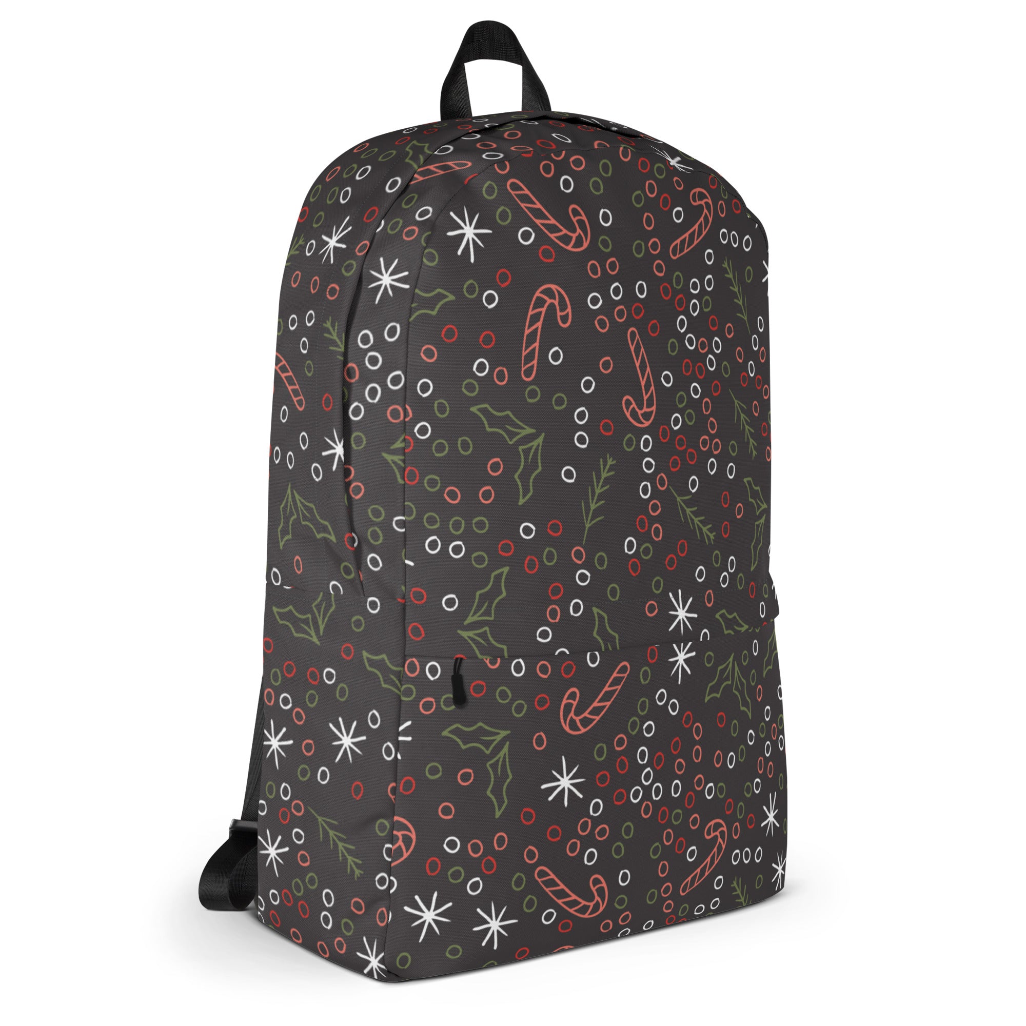 Kids Candy Cane Holly Christmas Backpack - Water-Resistant School Bag With Adjustable Padded Straps & Breathable Mesh Back
