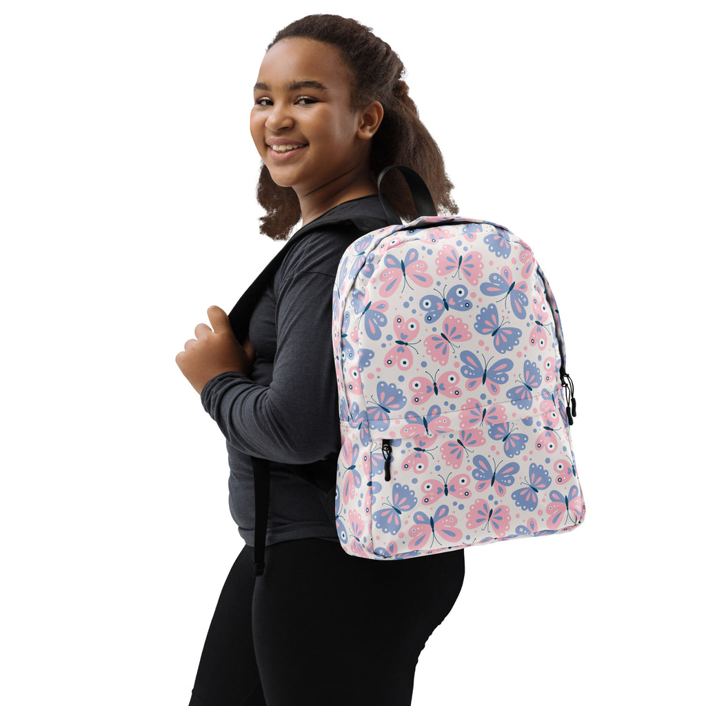 Girls Butterfly Print Backpack - Water-Resistant School Bag With Adjustable Padded Straps & Breathable Mesh Back