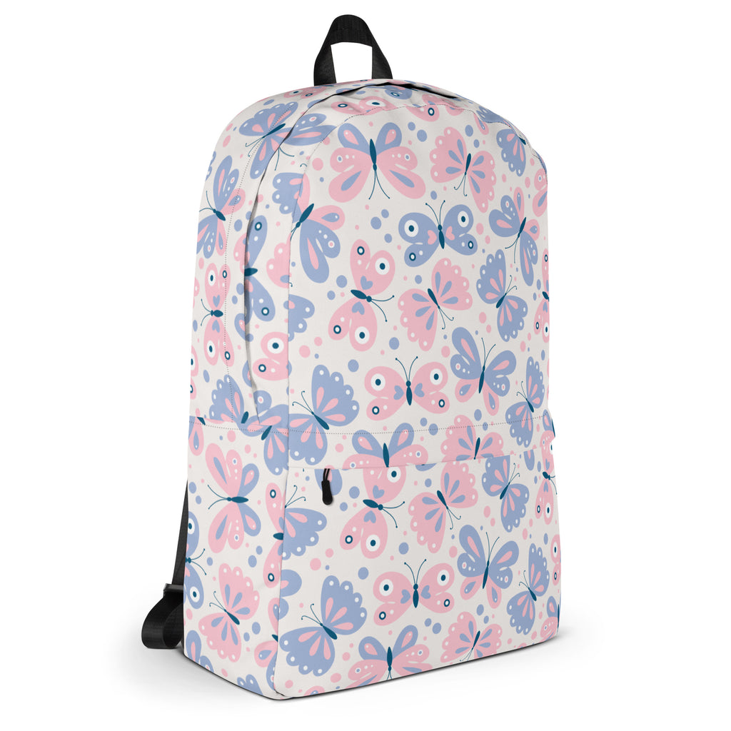 Girls Butterfly Print Backpack - Water-Resistant School Bag With Adjustable Padded Straps & Breathable Mesh Back