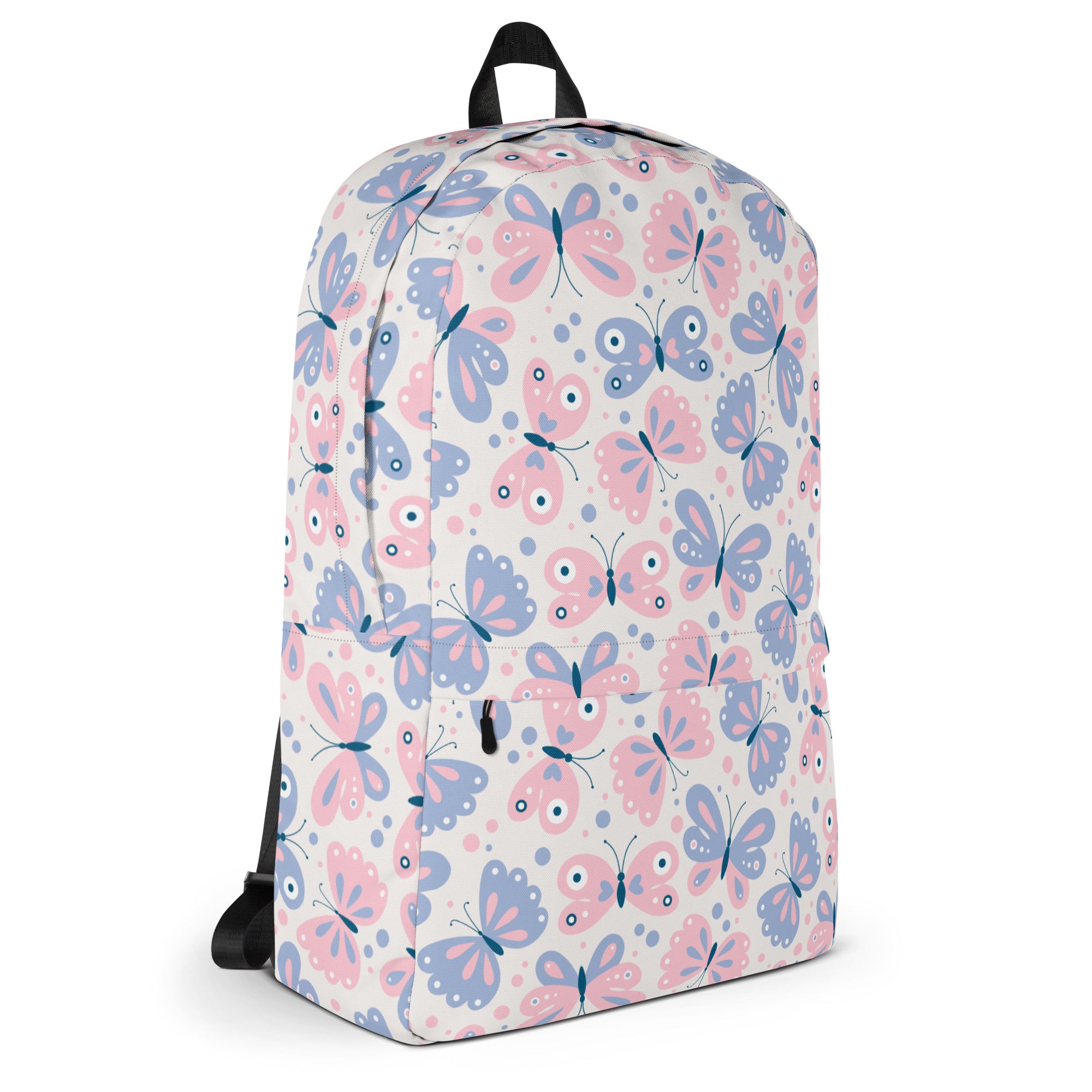 Girls Butterfly Print Backpack - Water-Resistant School Bag With Adjustable Padded Straps & Breathable Mesh Back