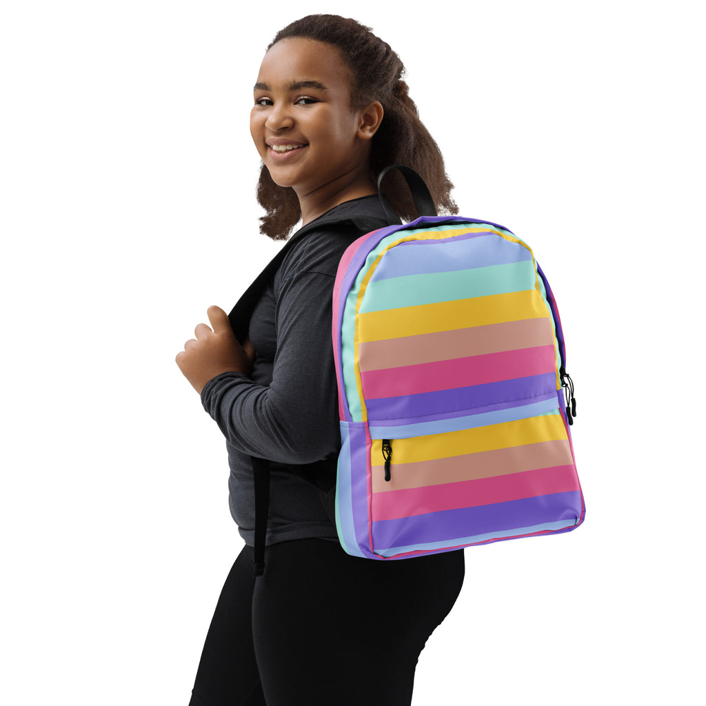 Girls Rainbow Stripe Backpack - Water-Resistant School Bag With Adjustable Padded Straps & Breathable Mesh Back