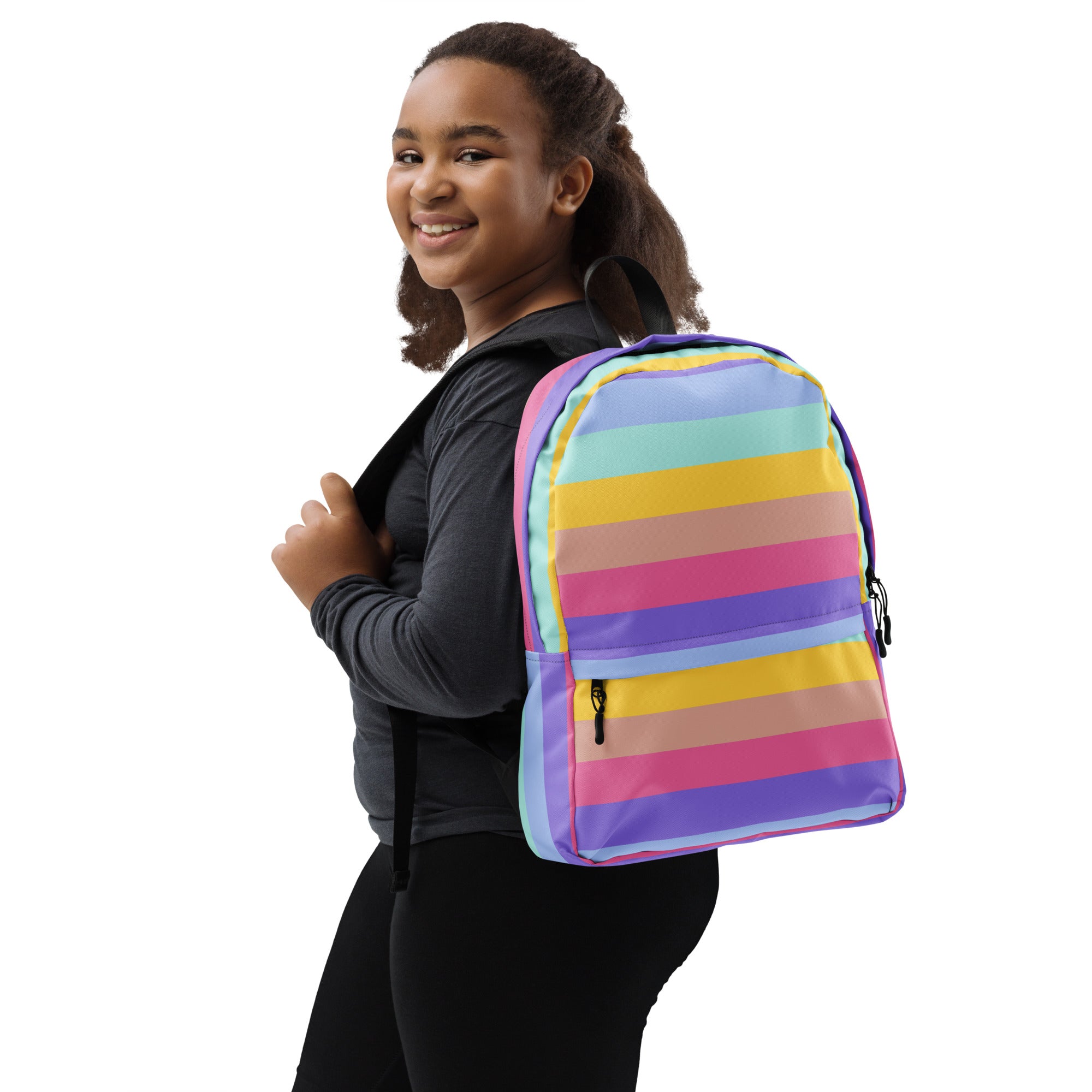 Girls Rainbow Stripe Backpack - Water-Resistant School Bag With Adjustable Padded Straps & Breathable Mesh Back