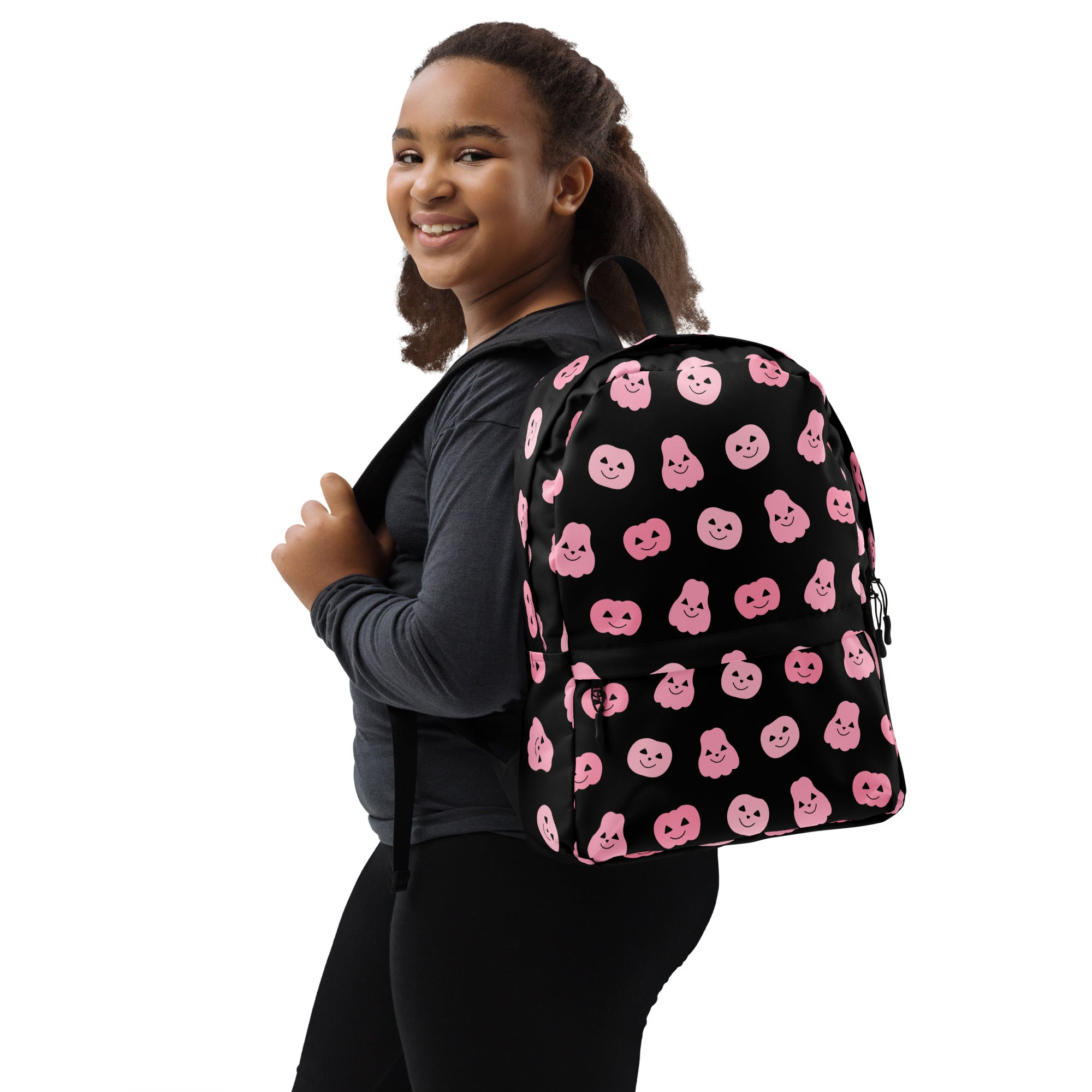 Girls Pink Pumpkins Halloween Backpack - Water-Resistant School Bag With Adjustable Padded Straps & Breathable Mesh Back