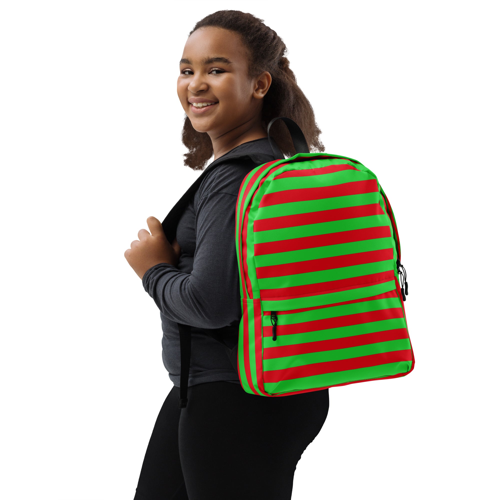Kids Striped Red & Green Christmas Backpack - Water-Resistant School Bag With Adjustable Padded Straps & Breathable Mesh Back