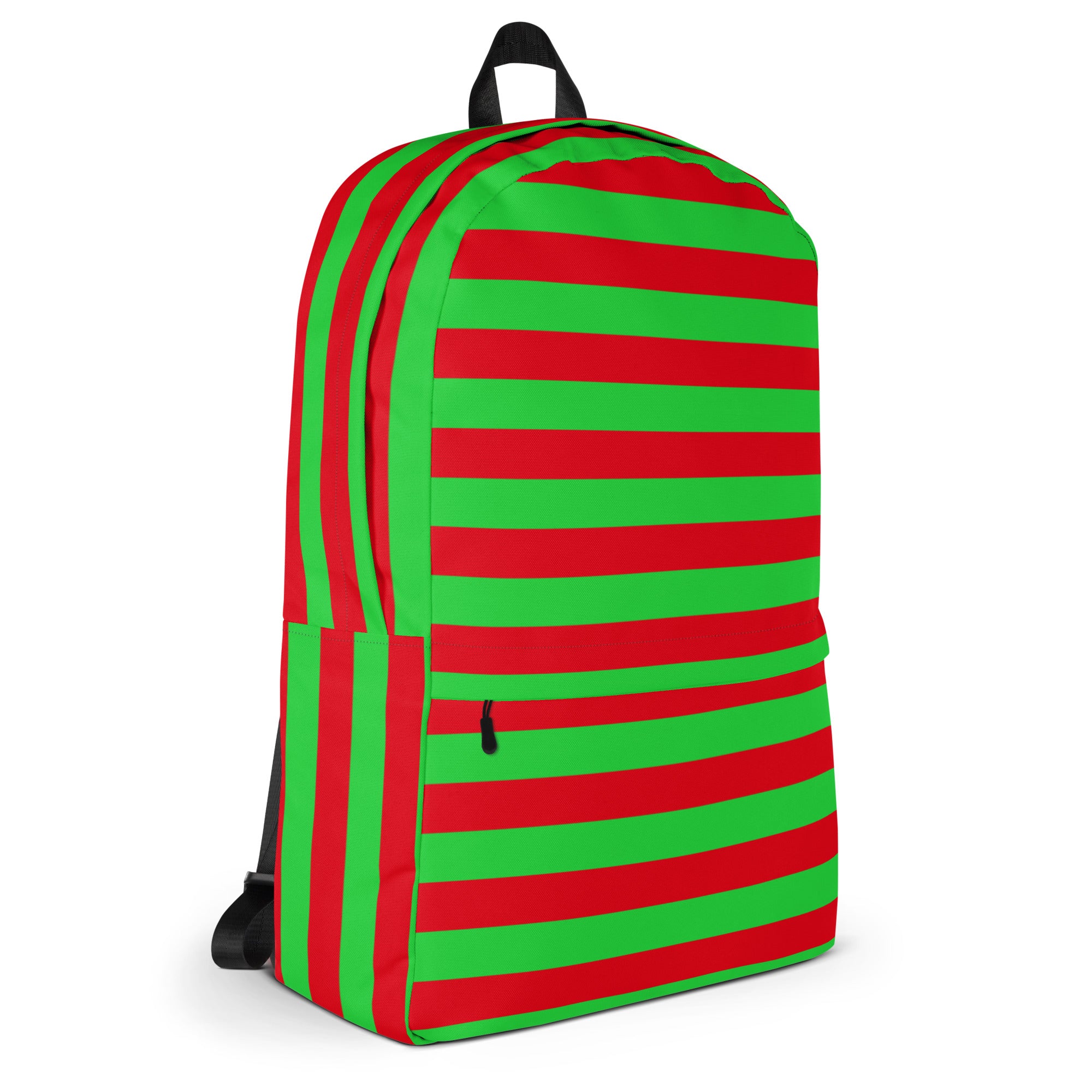 Kids Striped Red & Green Christmas Backpack - Water-Resistant School Bag With Adjustable Padded Straps & Breathable Mesh Back