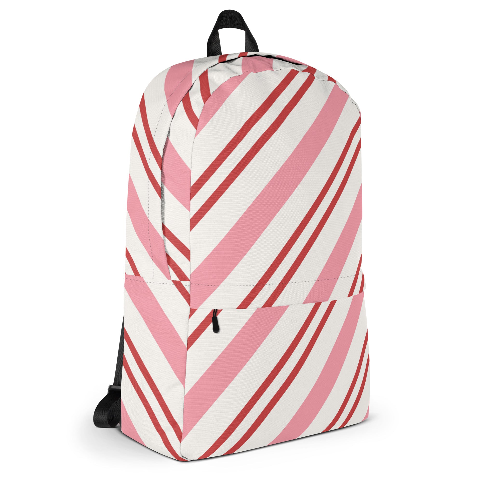 Girls Pink Candy Cane Stripes Christmas Backpack - Water-Resistant School Bag With Adjustable Padded Straps & Breathable Mesh Back