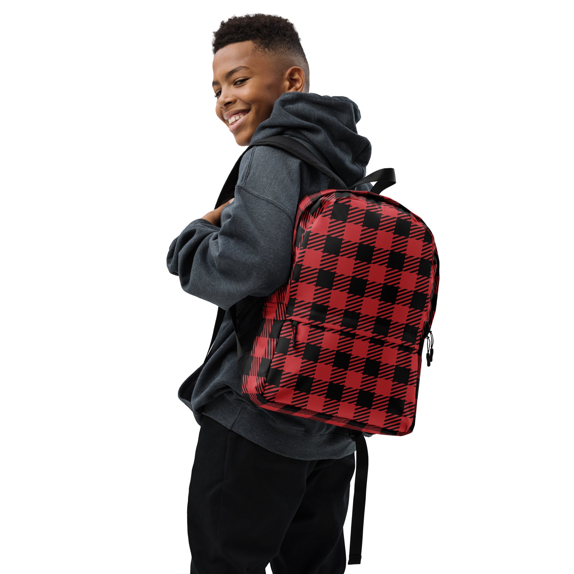 Kids Red Buffalo Plaid Backpack - Water-Resistant School Bag With Adjustable Padded Straps & Breathable Mesh Back