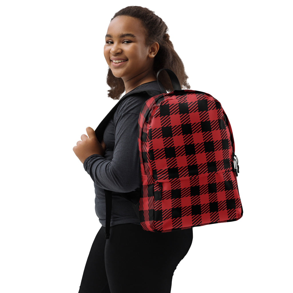 Kids Red Buffalo Plaid Backpack - Water-Resistant School Bag With Adjustable Padded Straps & Breathable Mesh Back