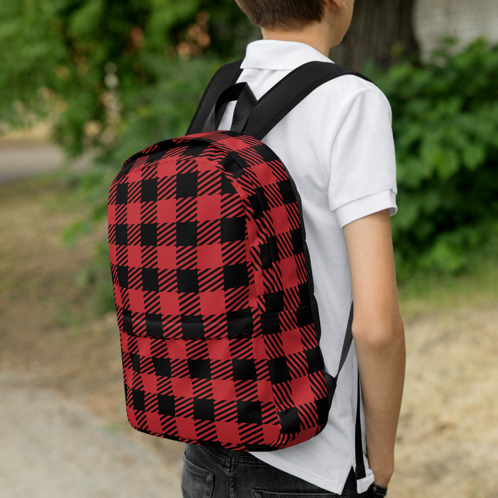 Kids Red Buffalo Plaid Backpack - Water-Resistant School Bag With Adjustable Padded Straps & Breathable Mesh Back