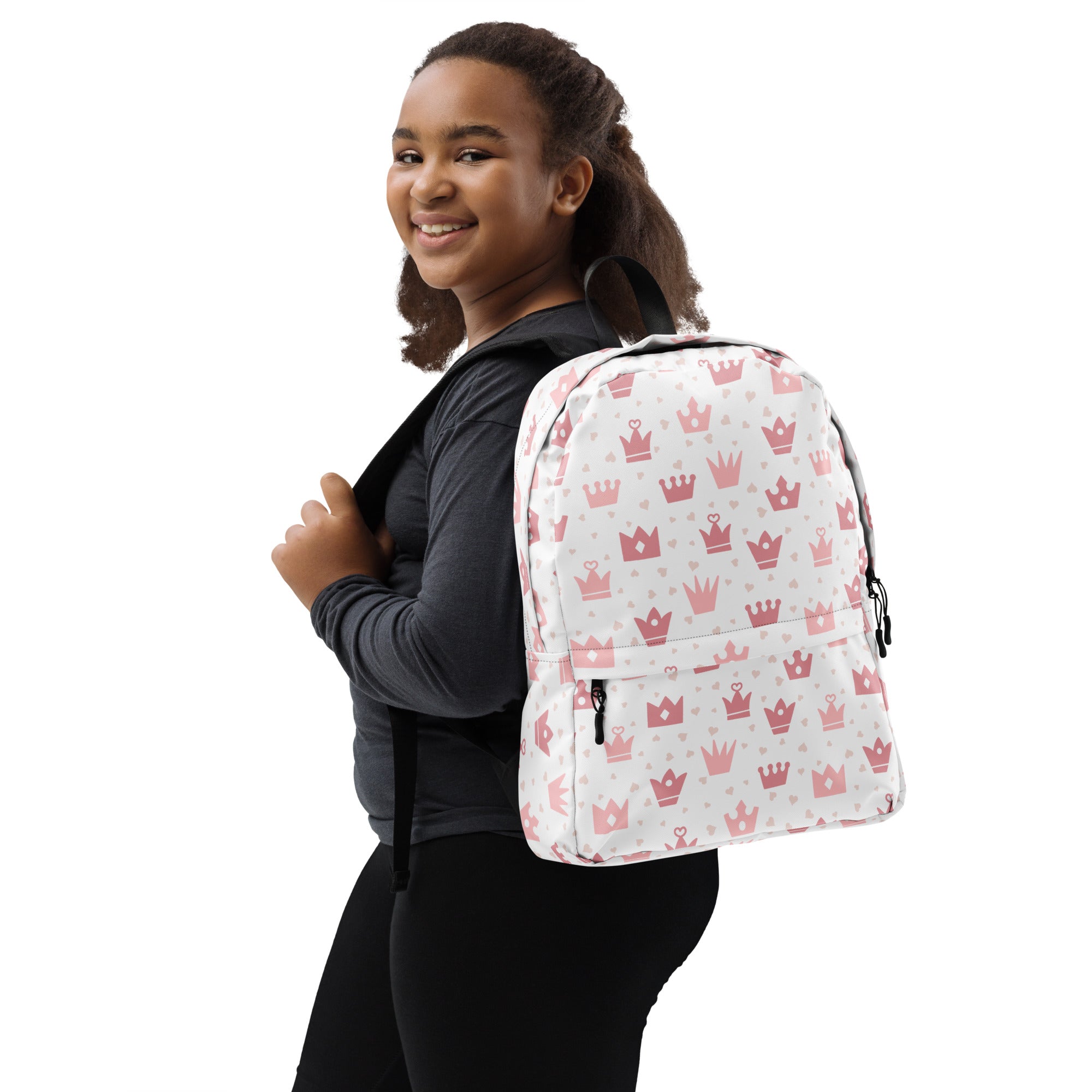 Girls Pink Crowns Backpack - Water-Resistant School Bag With Adjustable Padded Straps & Breathable Mesh Back