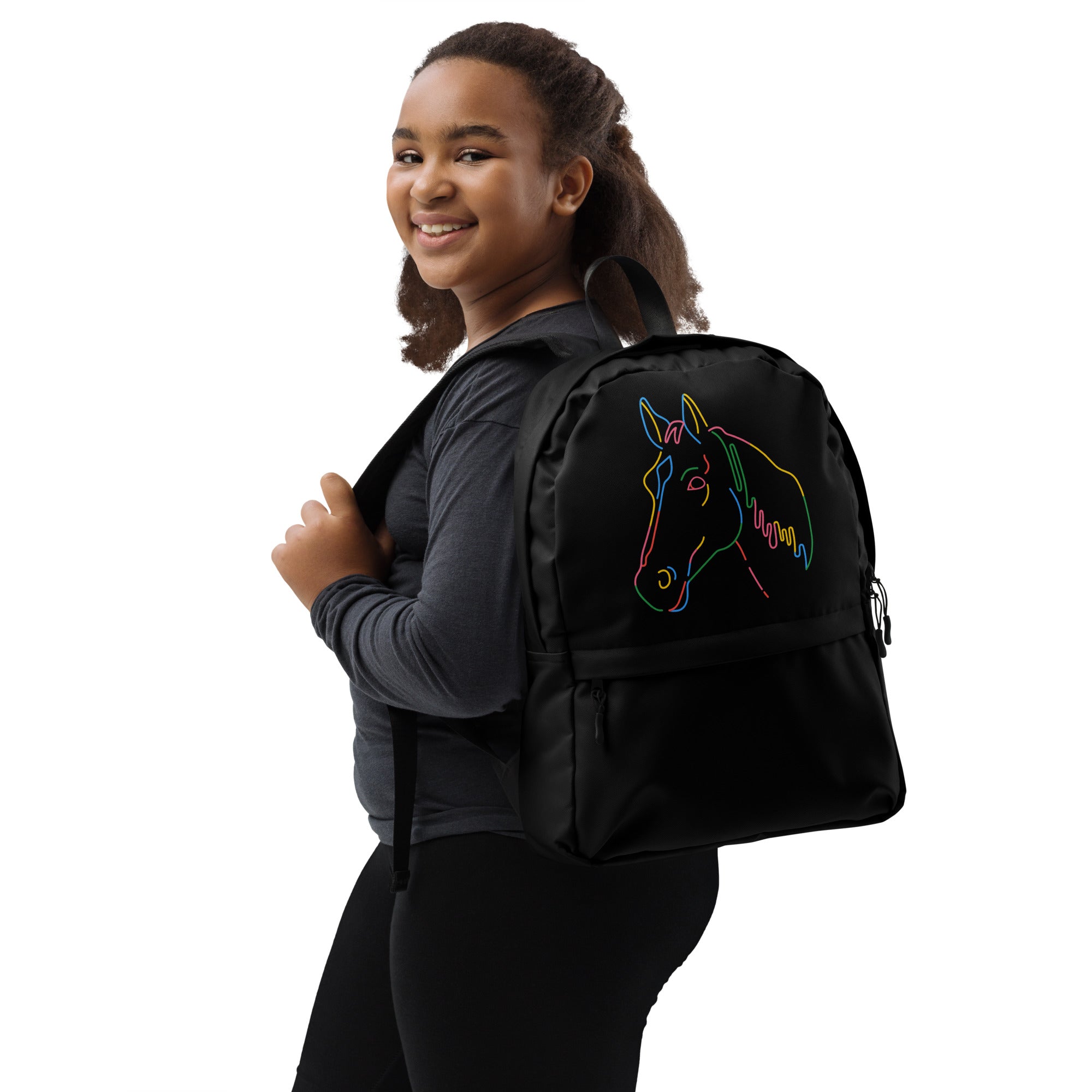 Kids Colorful Horse Outline Backpack - Water-Resistant School Bag With Adjustable Padded Straps & Breathable Mesh Back