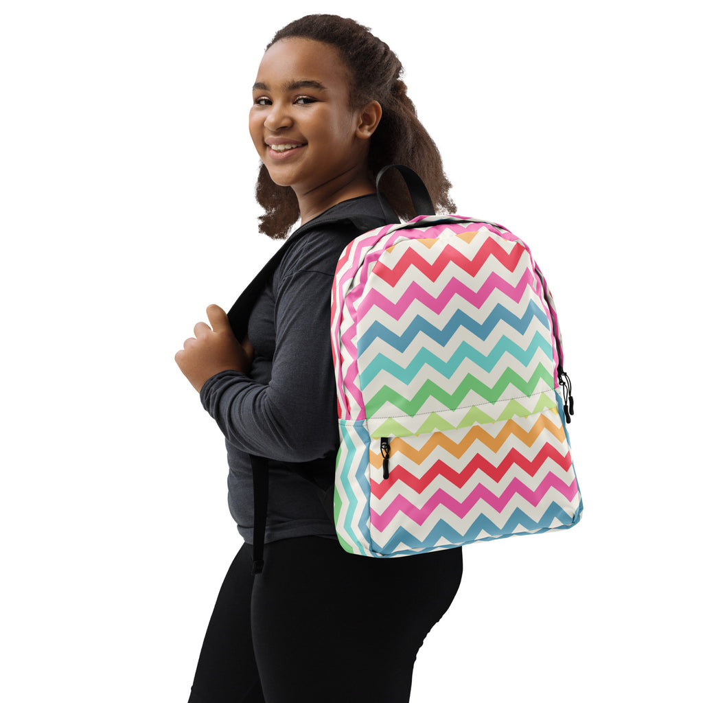 Girls Rainbow Chevron Backpack - Water-Resistant School Bag With Adjustable Padded Straps & Breathable Mesh Back