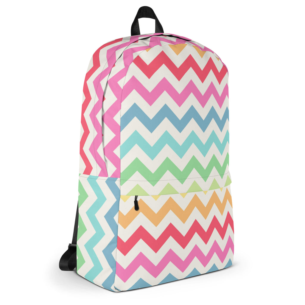 Girls Rainbow Chevron Backpack - Water-Resistant School Bag With Adjustable Padded Straps & Breathable Mesh Back