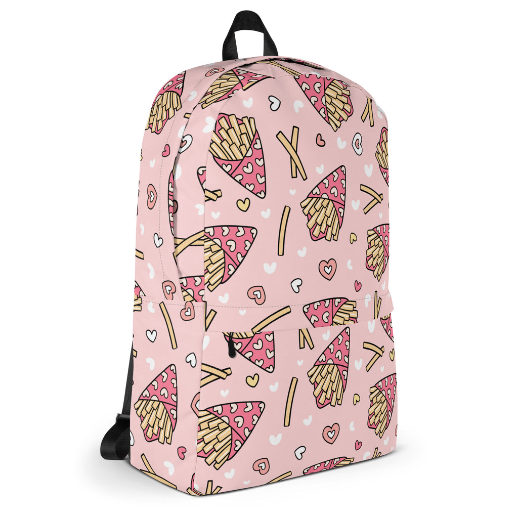 Girls Pink French Fries Backpack - Water-Resistant School Bag With Adjustable Padded Straps & Breathable Mesh Back