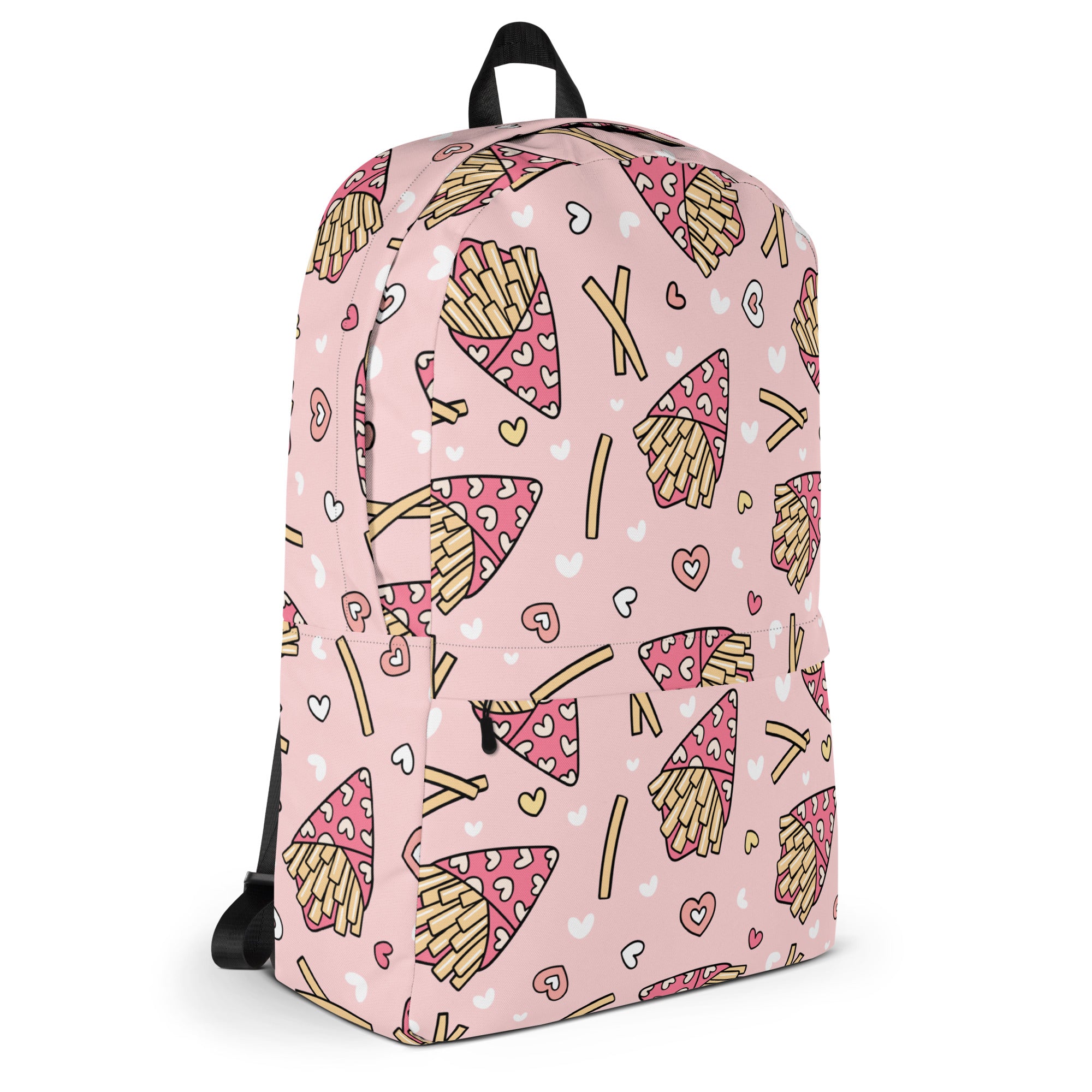 Girls Pink French Fries Backpack - Water-Resistant School Bag With Adjustable Padded Straps & Breathable Mesh Back