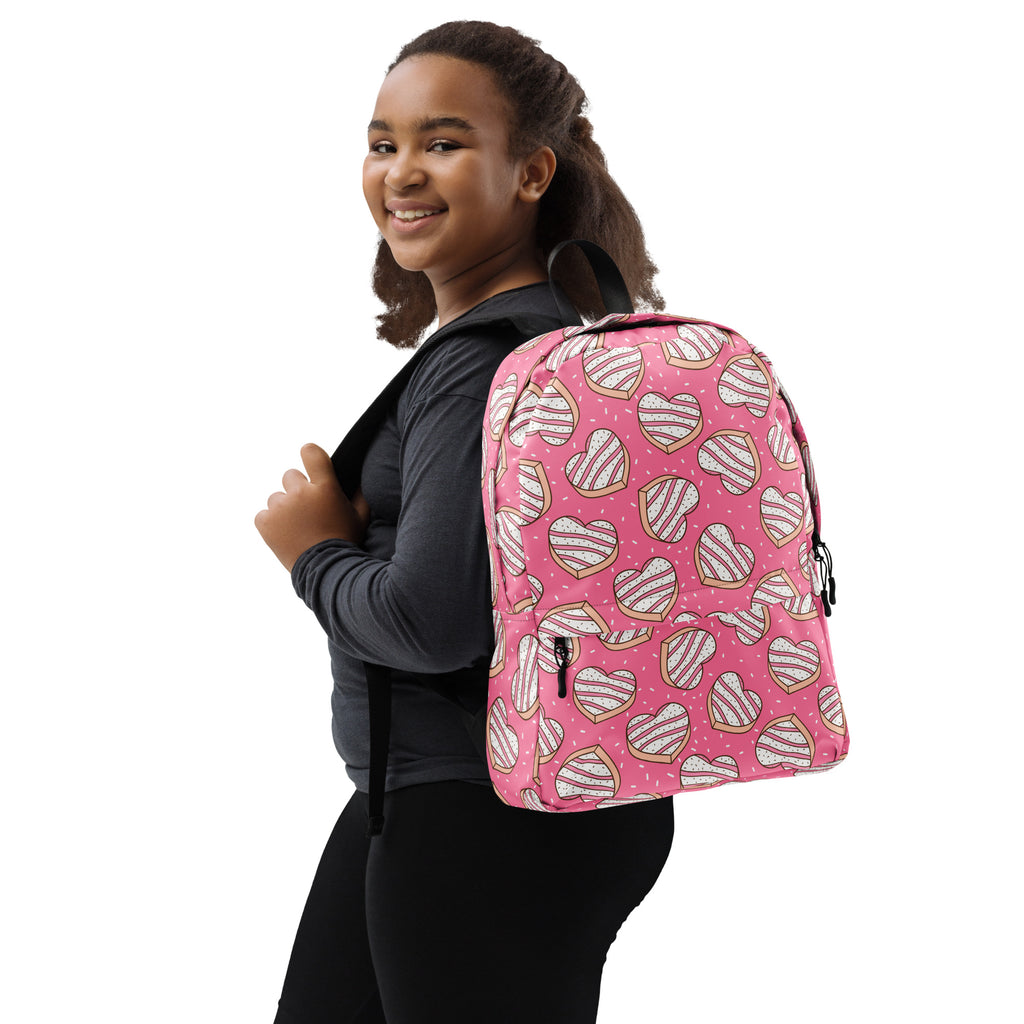 Girls Pink Heart Cookies Backpack - Water-Resistant School Bag With Adjustable Padded Straps & Breathable Mesh Back