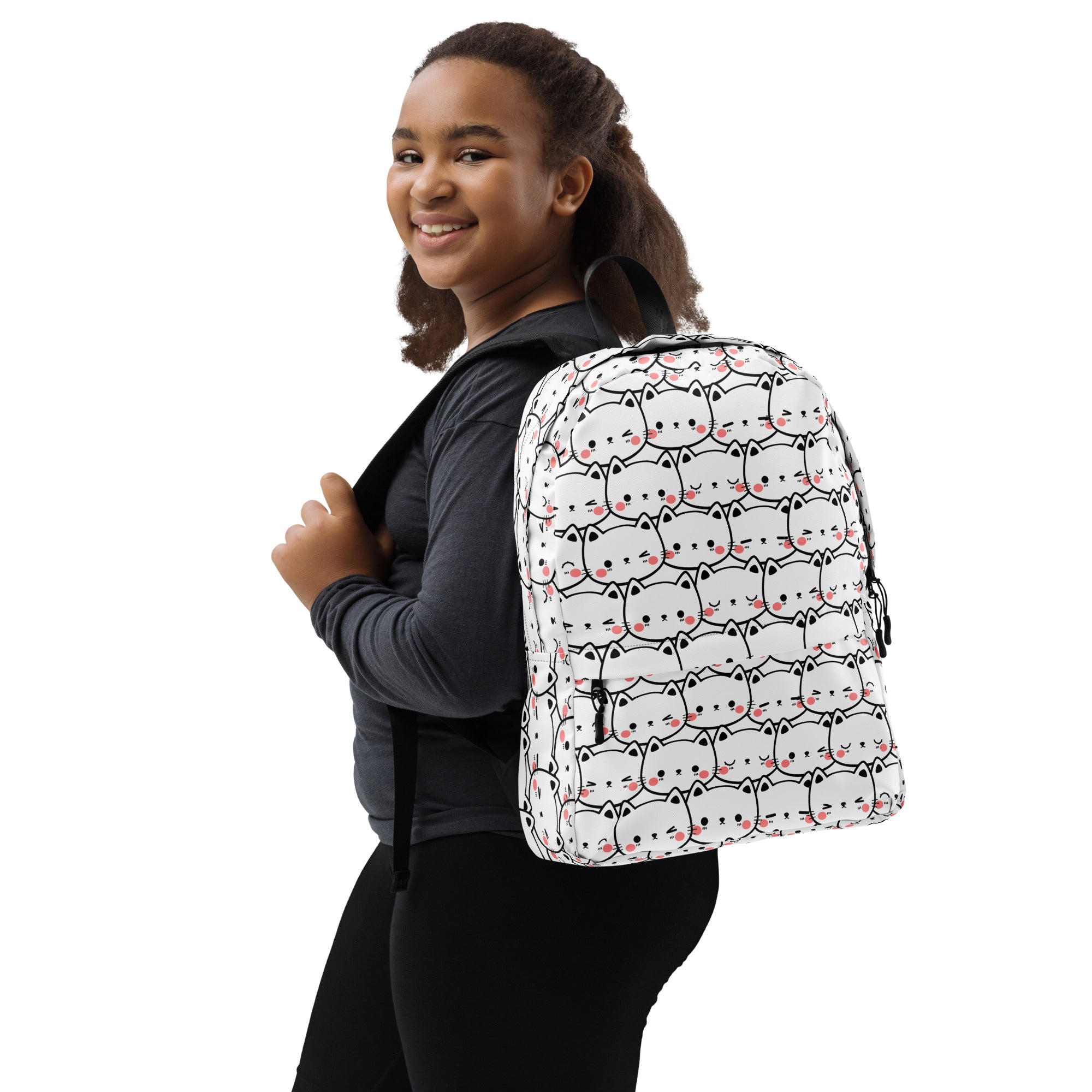 Girls Cat Print Backpack - Water-Resistant School Bag With Adjustable Padded Straps & Breathable Mesh Back