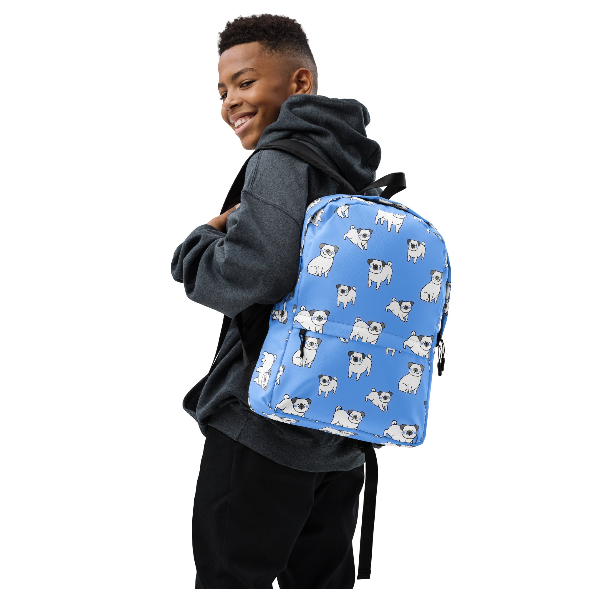 Kids Blue Pug Backpack - Water-Resistant School Bag With Adjustable Padded Straps & Breathable Mesh Back