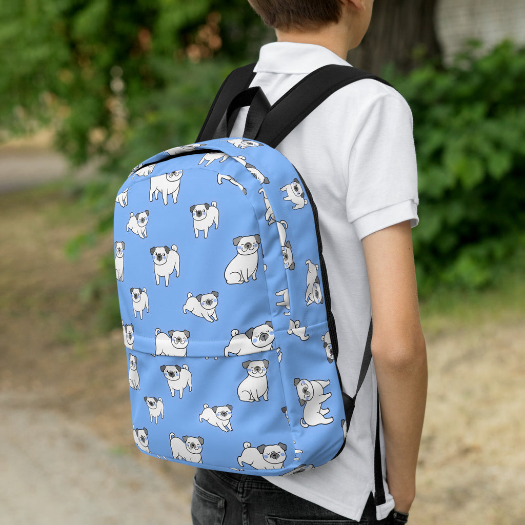 Kids Blue Pug Backpack - Water-Resistant School Bag With Adjustable Padded Straps & Breathable Mesh Back
