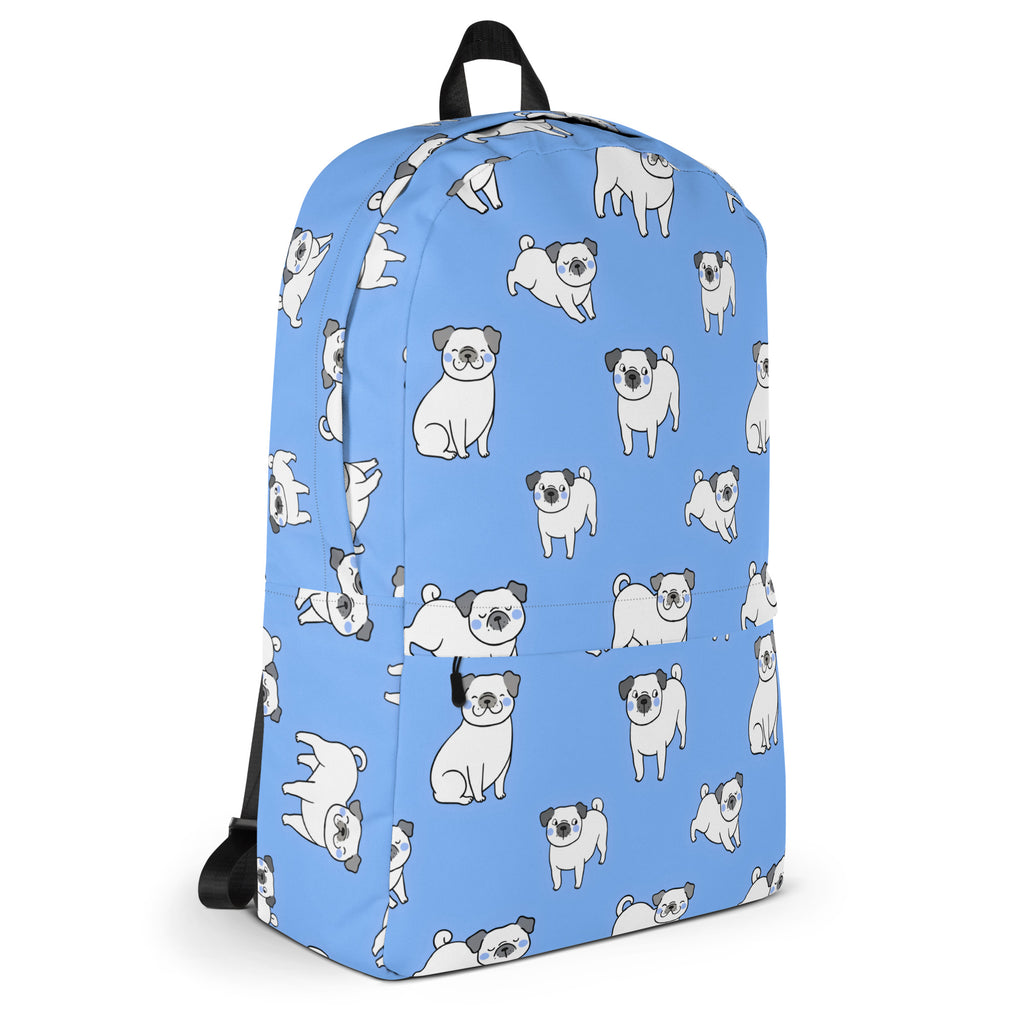 Kids Blue Pug Backpack - Water-Resistant School Bag With Adjustable Padded Straps & Breathable Mesh Back