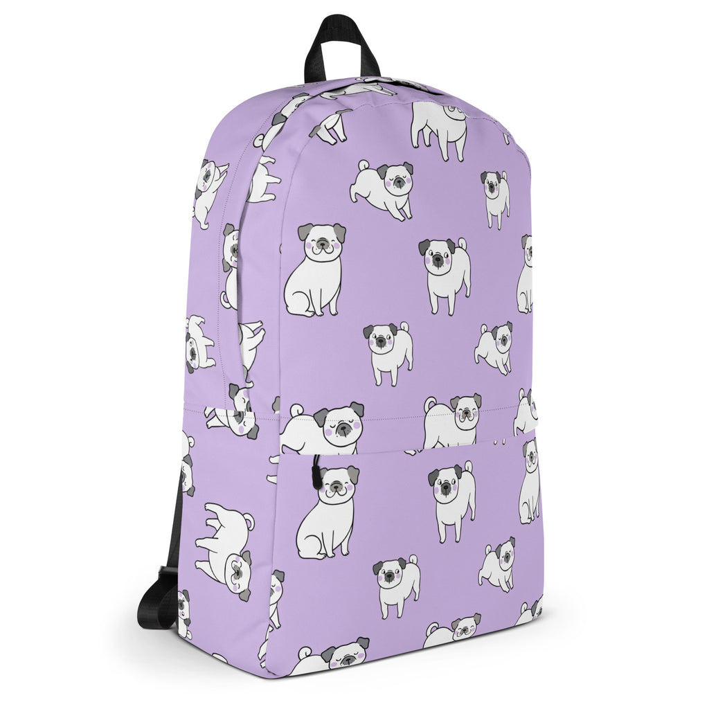 Kids Purple Pug Backpack - Water-Resistant School Bag With Adjustable Padded Straps & Breathable Mesh Back