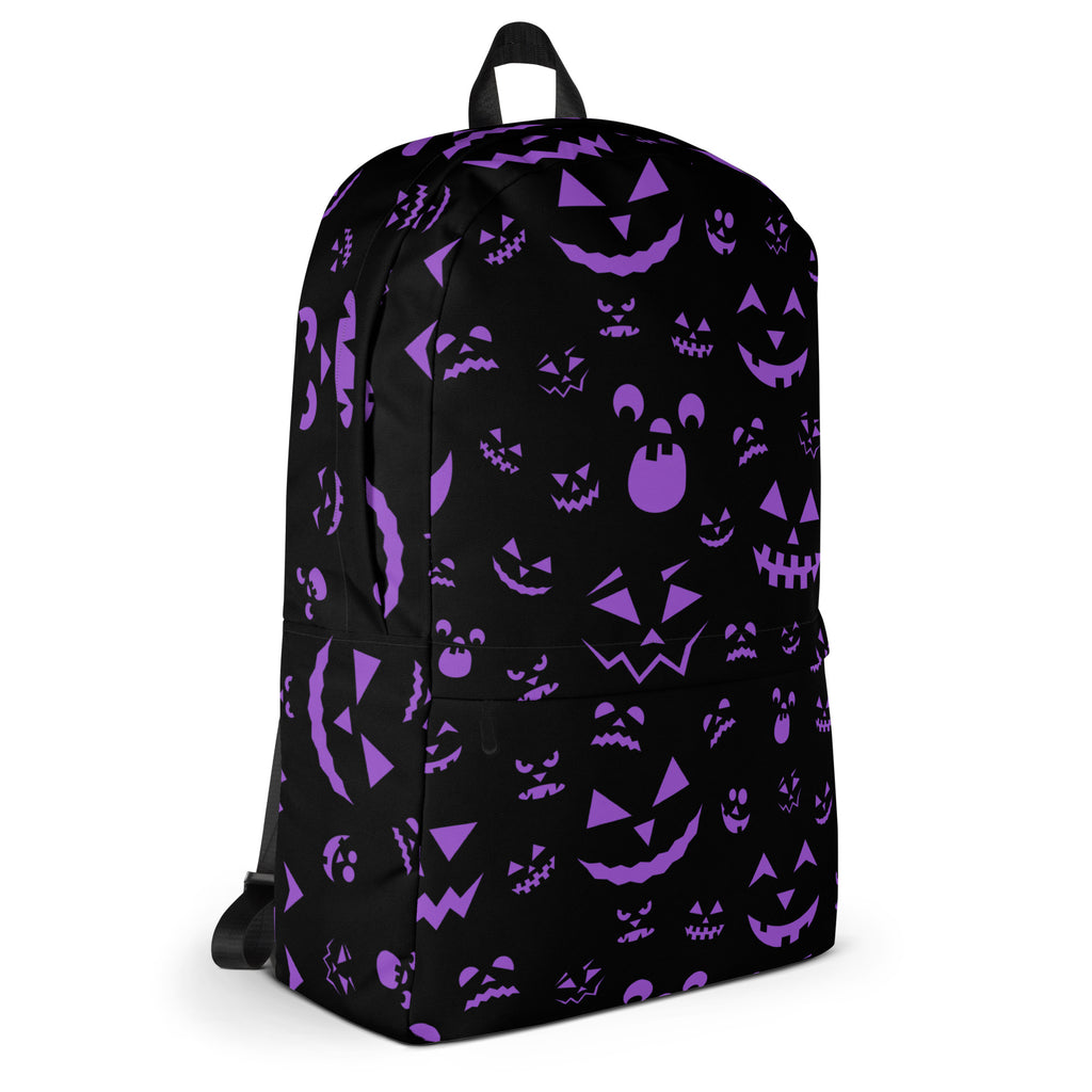 Kids Purple Jack-O’-Lantern Halloween Backpack - Water-Resistant School Bag With Adjustable Padded Straps & Breathable Mesh Back