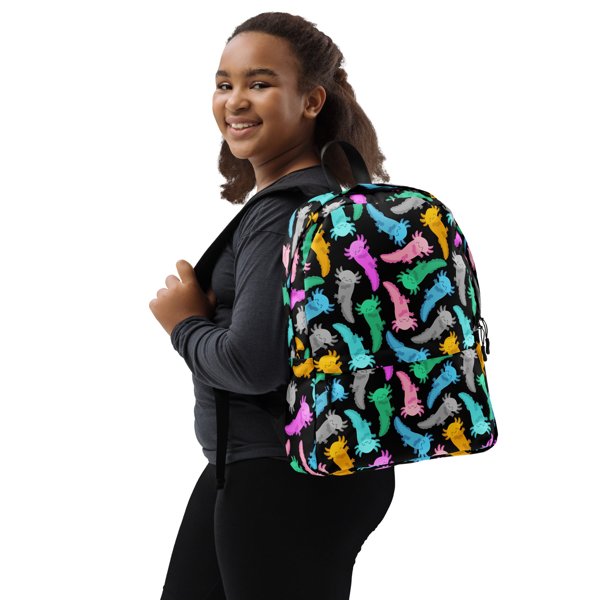 Girls Colorful Axolotl Backpack - Water-Resistant School Bag With Adjustable Padded Straps & Breathable Mesh Back