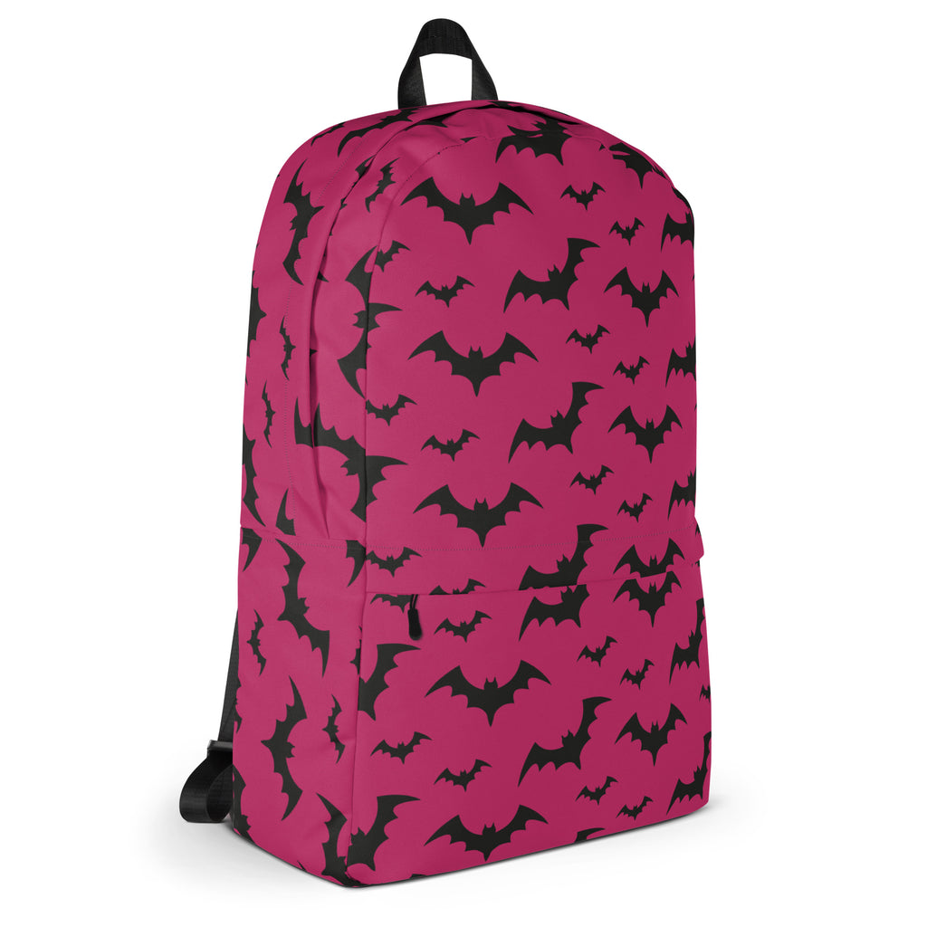 Girls Dark Pink Bats Backpack - Water-Resistant School Bag With Adjustable Padded Straps & Breathable Mesh Back