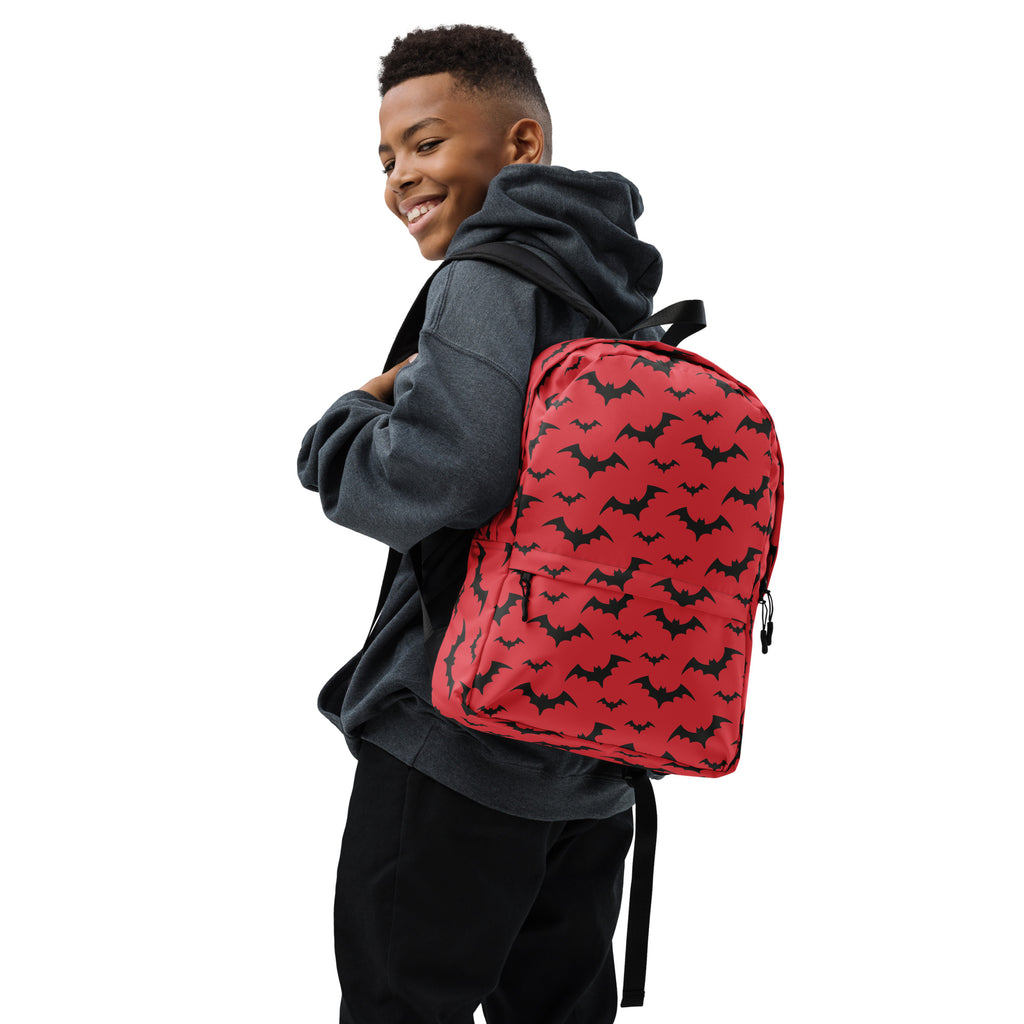 Kids Red Bats Backpack - Water-Resistant School Bag With Adjustable Padded Straps & Breathable Mesh Back