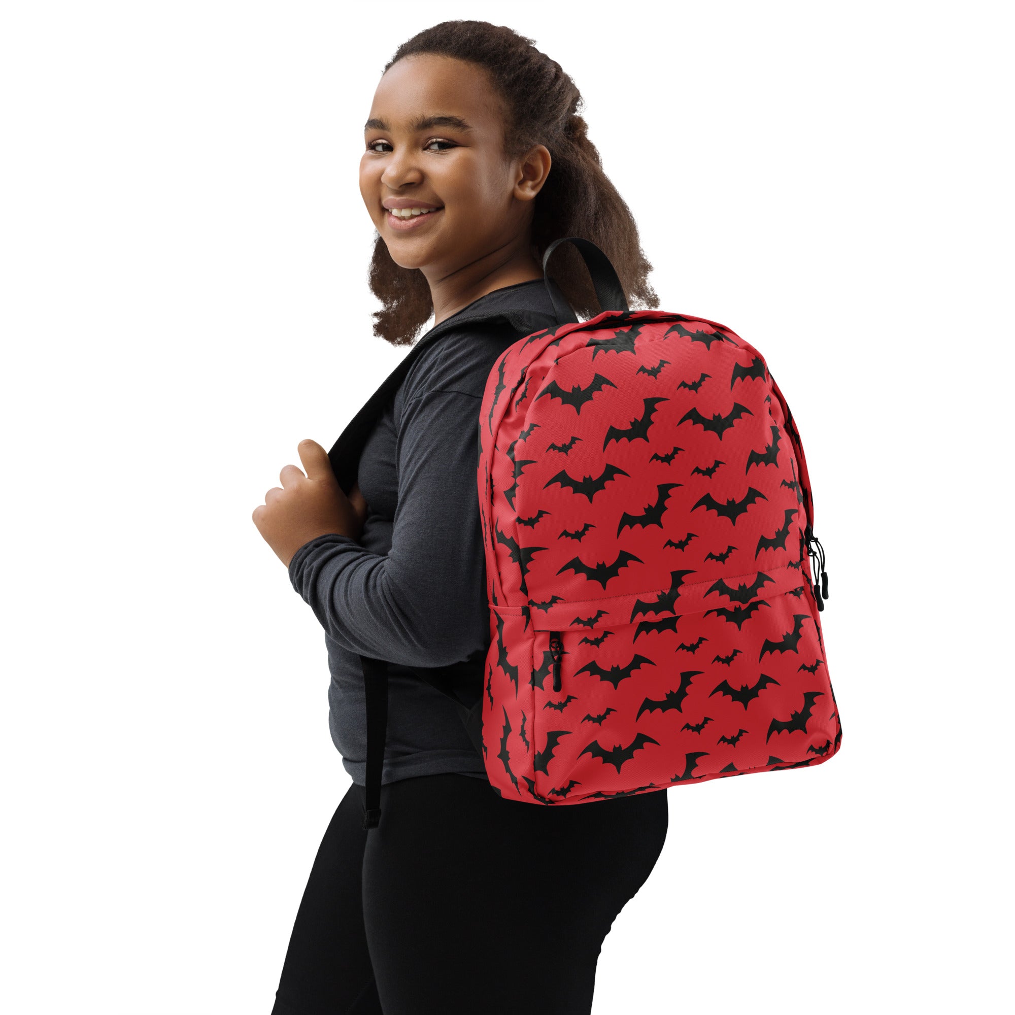 Kids Red Bats Backpack - Water-Resistant School Bag With Adjustable Padded Straps & Breathable Mesh Back