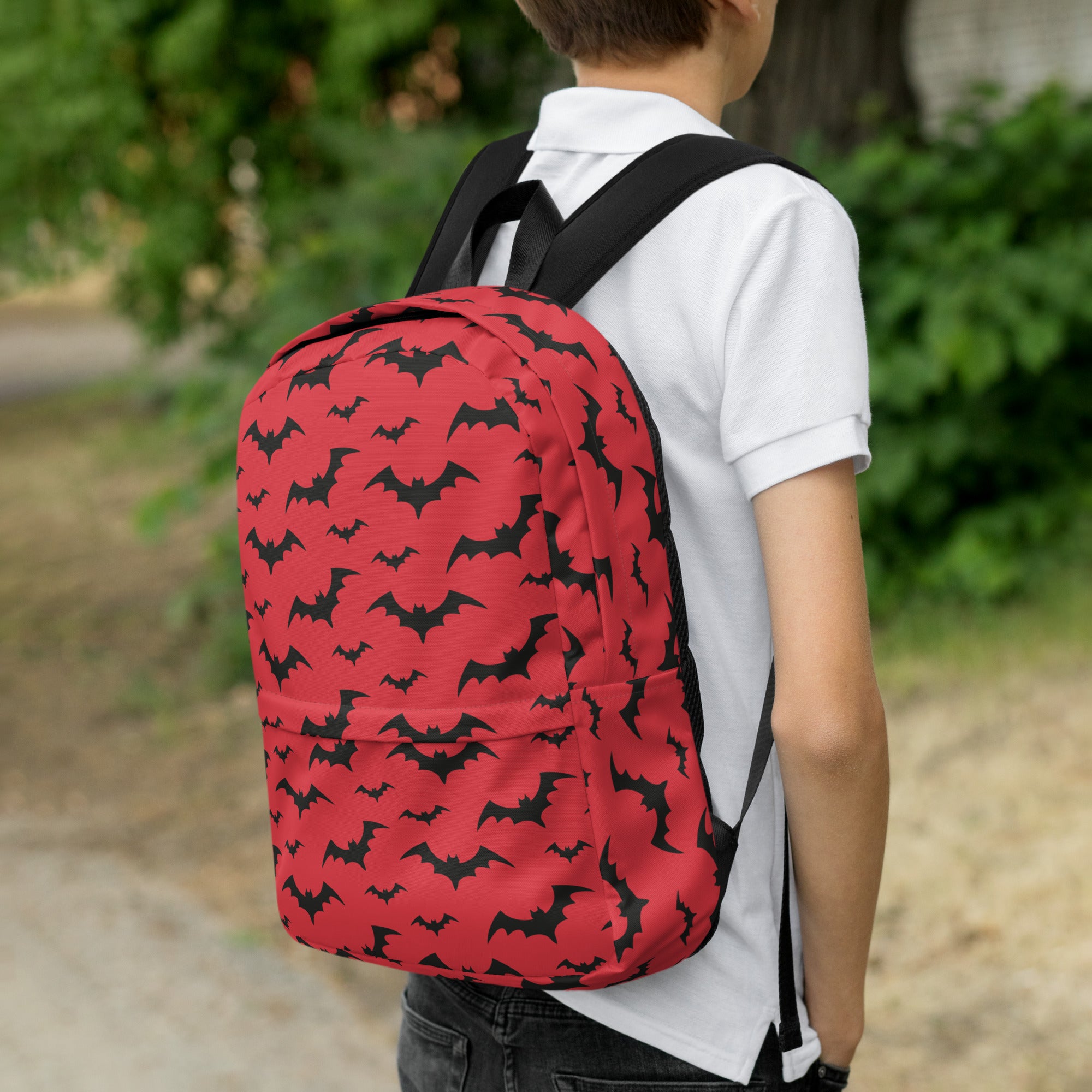 Kids Red Bats Backpack - Water-Resistant School Bag With Adjustable Padded Straps & Breathable Mesh Back