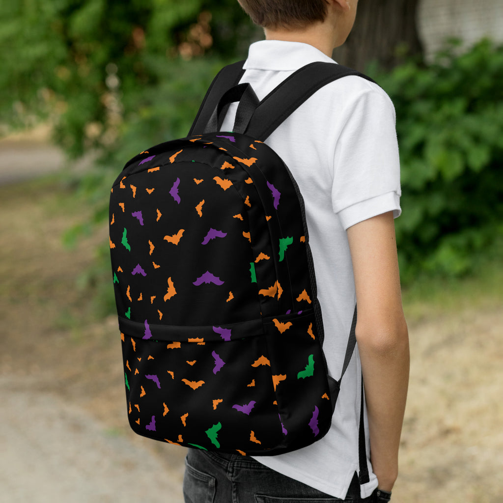 Kids Colorful Halloween Bat Backpack - Water-Resistant School Bag With Adjustable Padded Straps & Breathable Mesh Back