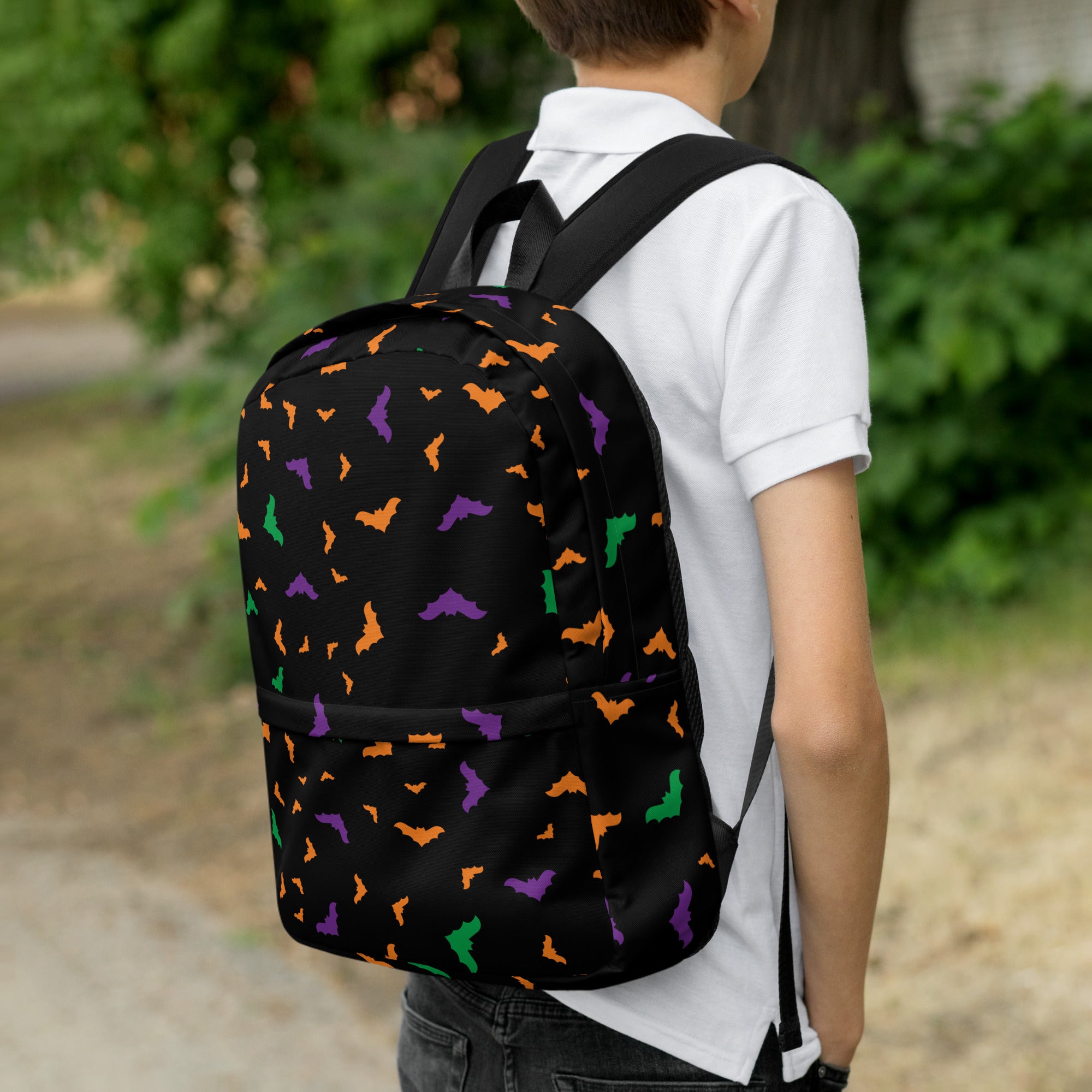 Kids Colorful Halloween Bat Backpack - Water-Resistant School Bag With Adjustable Padded Straps & Breathable Mesh Back