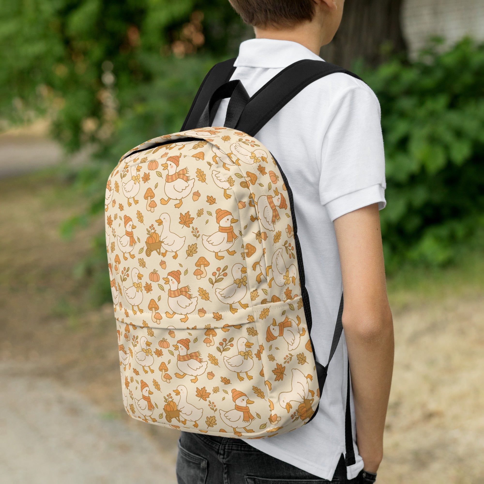 Kids Autumn Ducks Backpack - Water-Resistant School Bag With Adjustable Padded Straps & Breathable Mesh Back