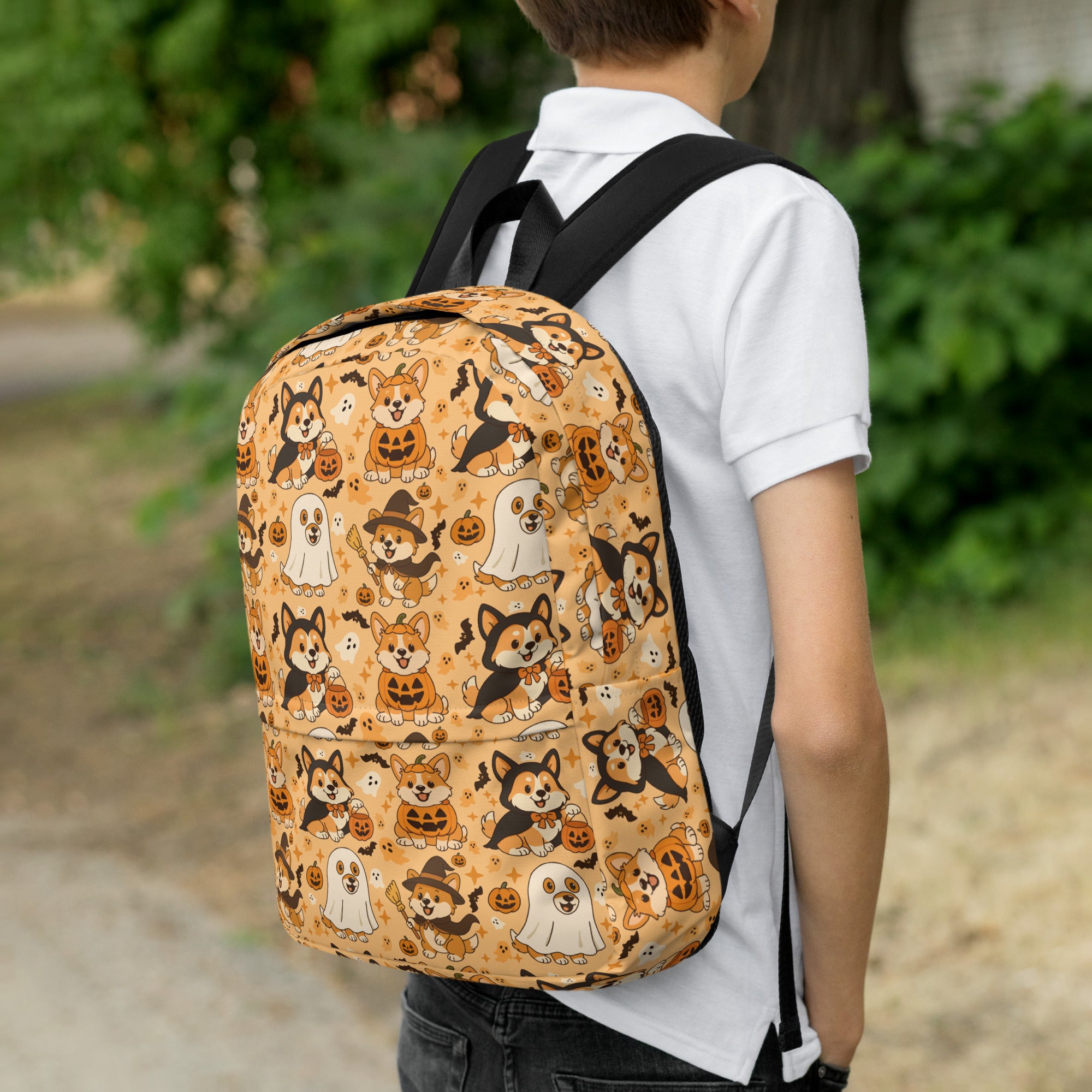 Kids Halloween Corgi Backpack - Water-Resistant School Bag With Adjustable Padded Straps & Breathable Mesh Back