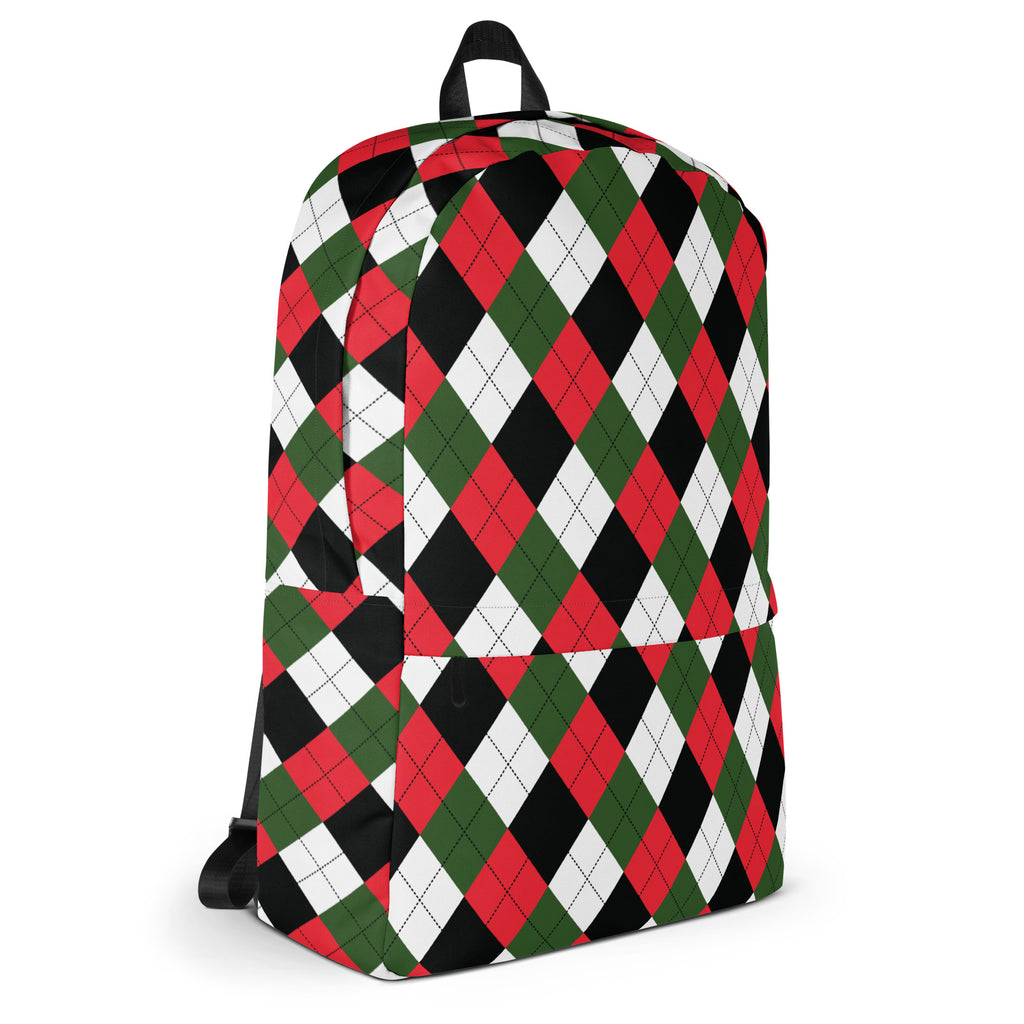 Kids Christmas Argyle Backpack - Water-Resistant School Bag With Adjustable Padded Straps & Breathable Mesh Back