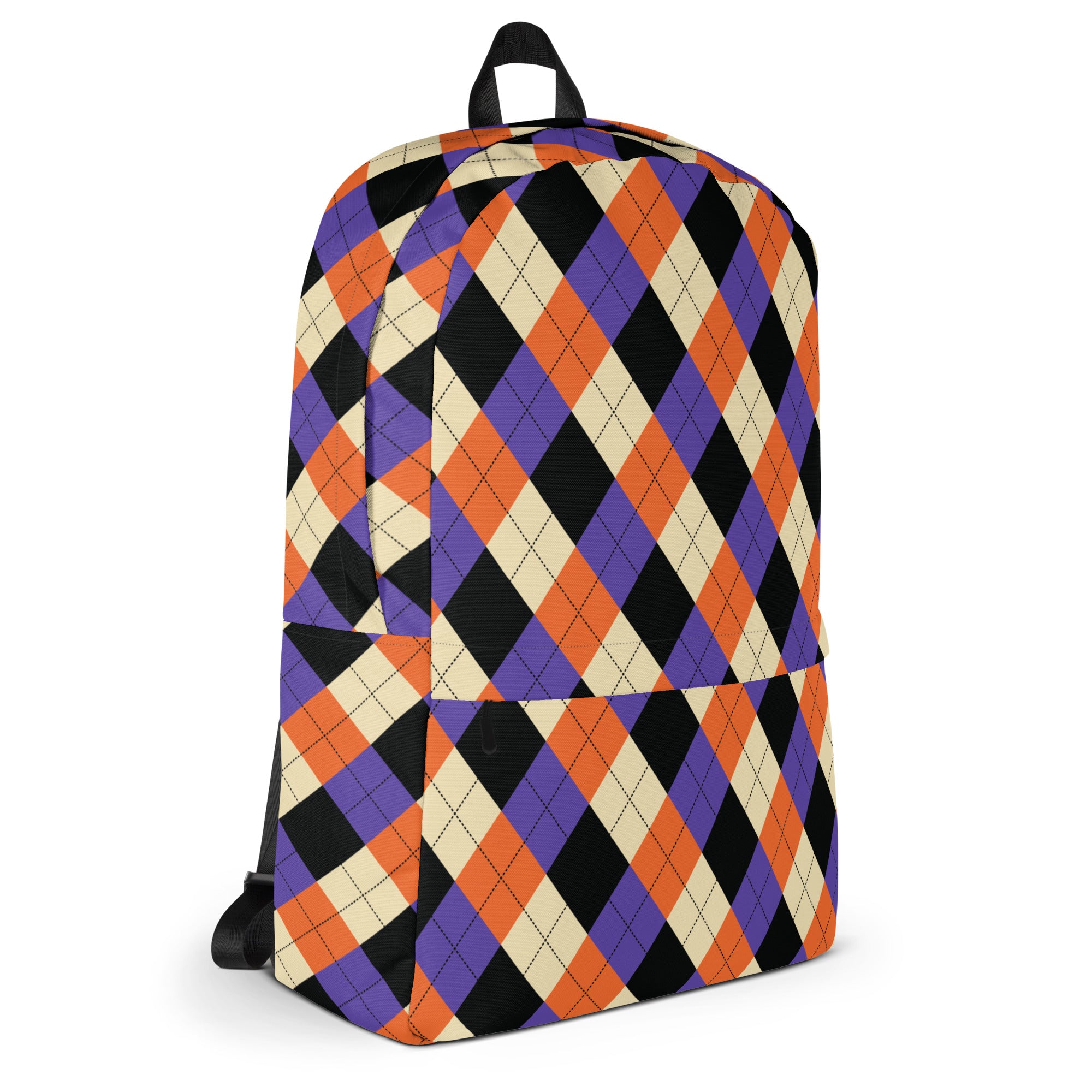 Kids Halloween Argyle Backpack - Water-Resistant School Bag With Adjustable Padded Straps & Breathable Mesh Back
