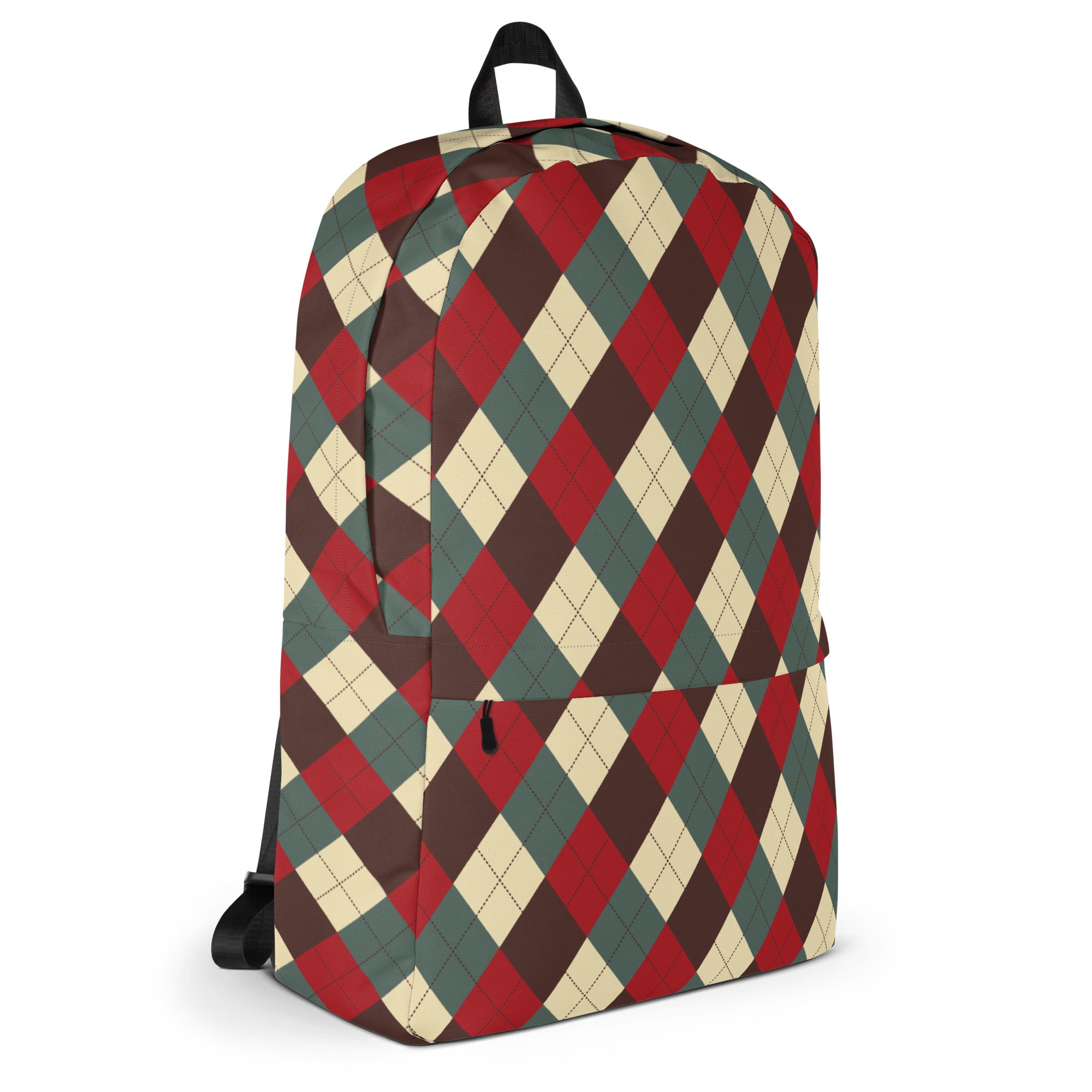 Kids Rustic Argyle Christmas Backpack - Water-Resistant School Bag With Adjustable Padded Straps & Breathable Mesh Back