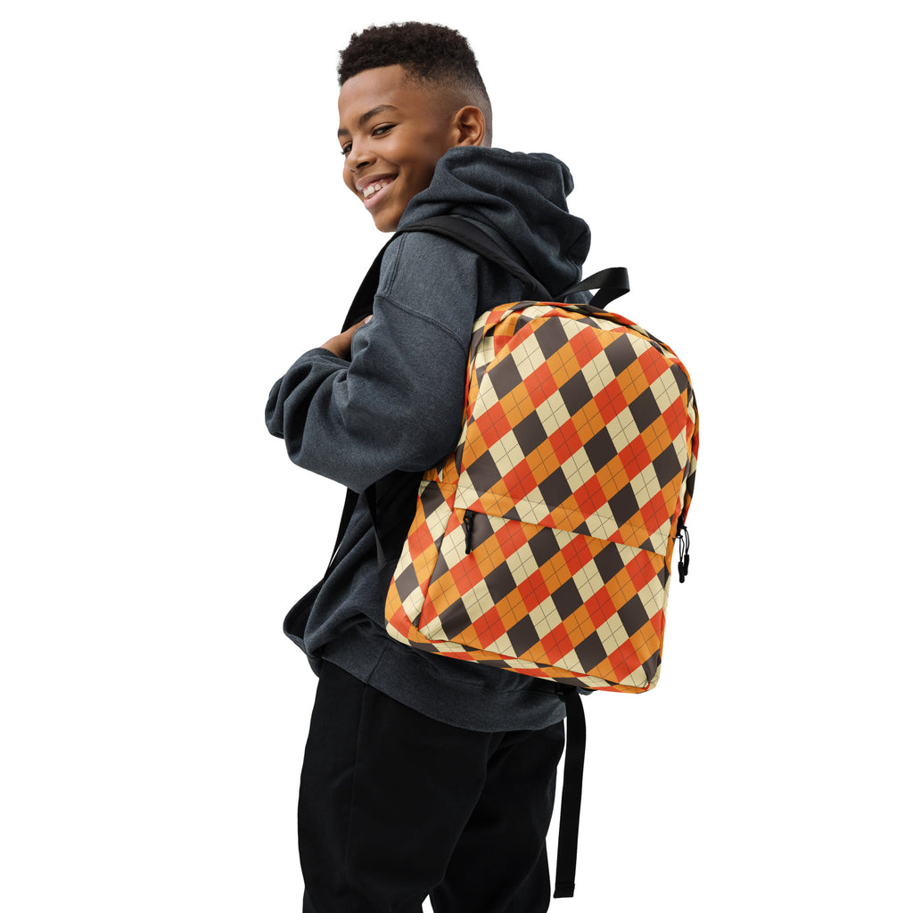 Kids Autumn Argyle Backpack - Water-Resistant School Bag With Adjustable Padded Straps & Breathable Mesh Back
