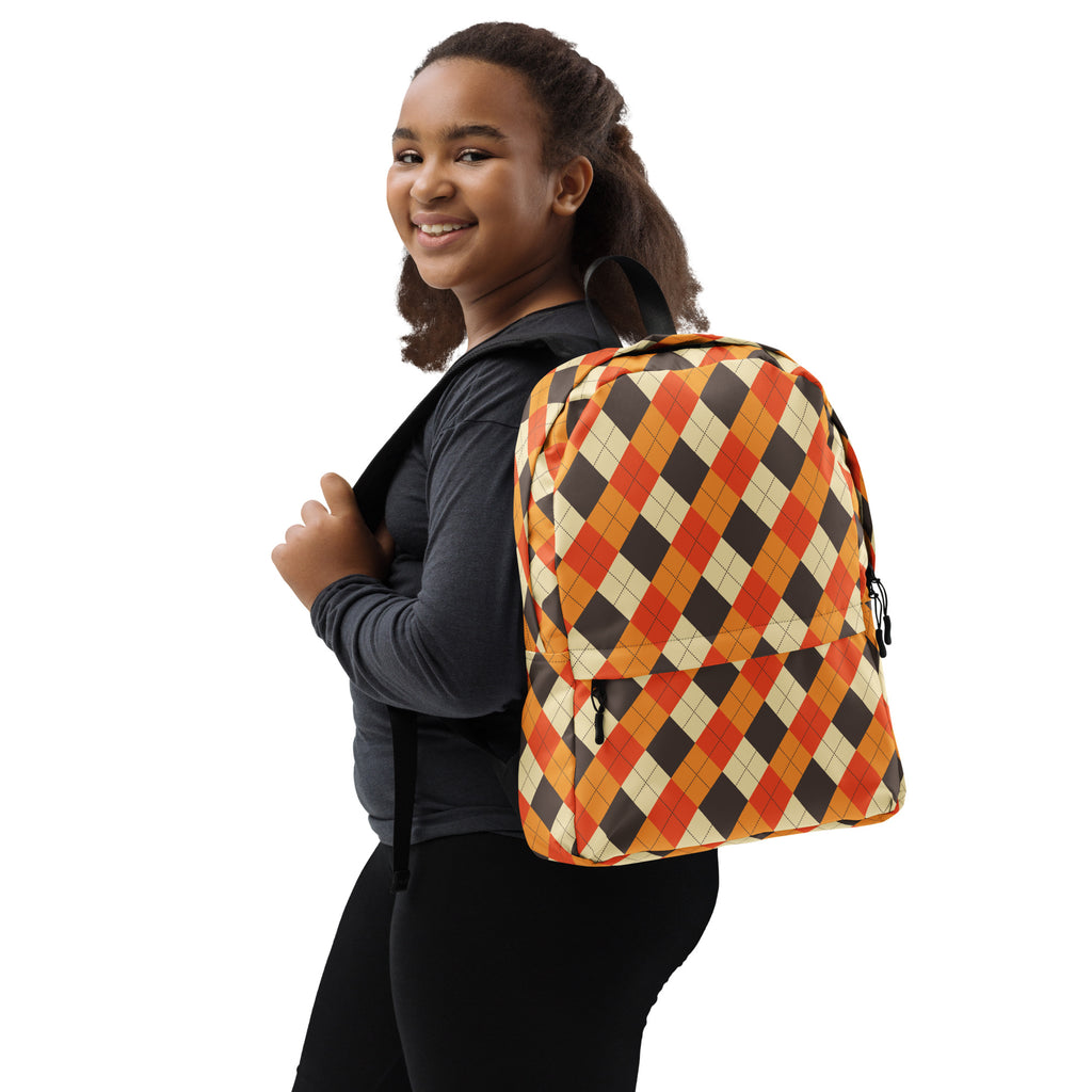 Kids Autumn Argyle Backpack - Water-Resistant School Bag With Adjustable Padded Straps & Breathable Mesh Back
