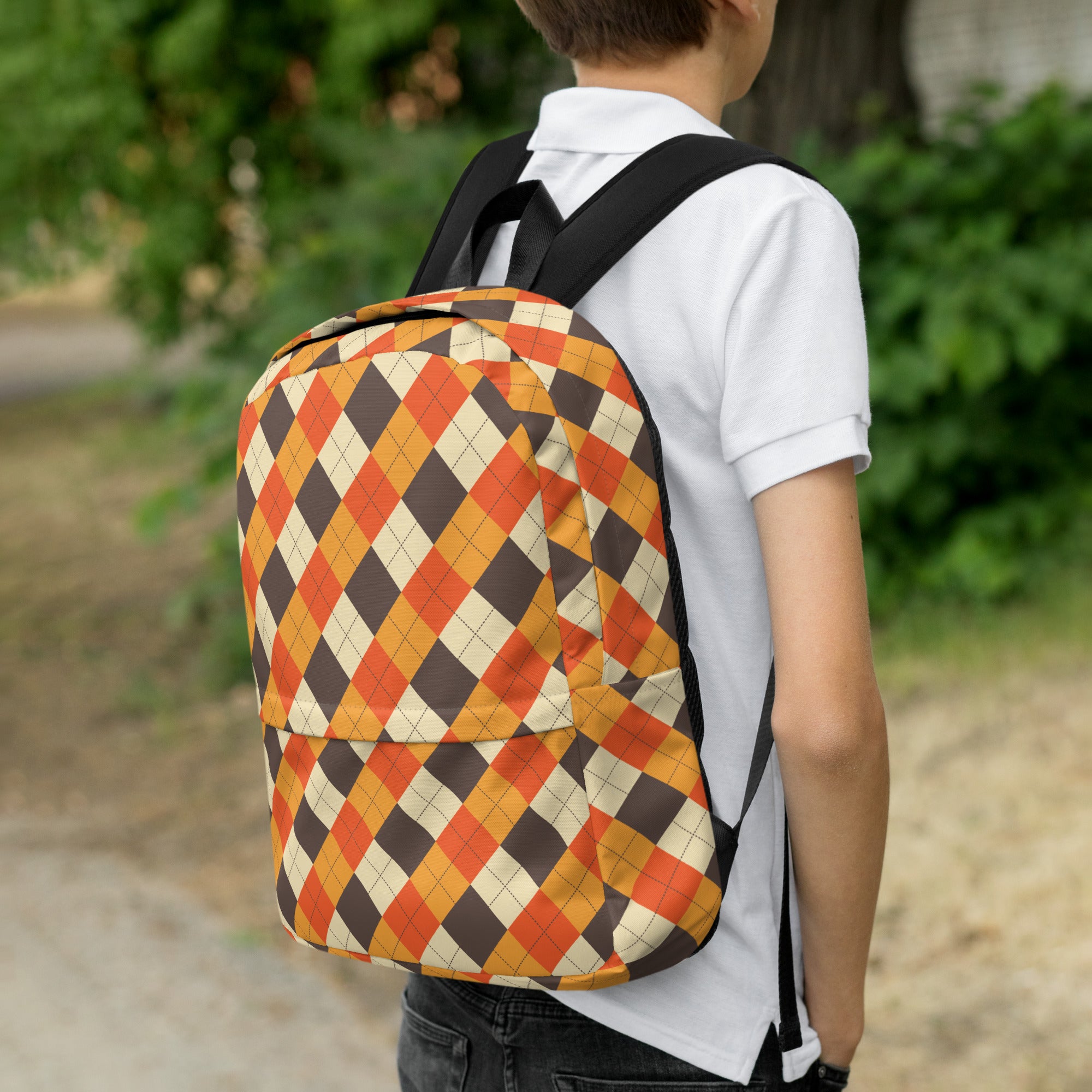 Kids Autumn Argyle Backpack - Water-Resistant School Bag With Adjustable Padded Straps & Breathable Mesh Back